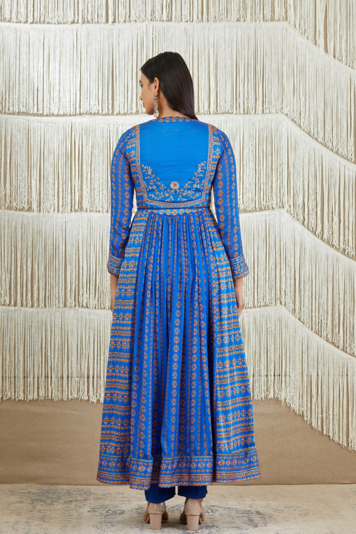 Blue zardozi embroidered anarkali set