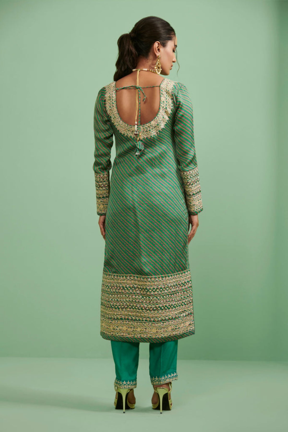 Green gota embroidery kurta set