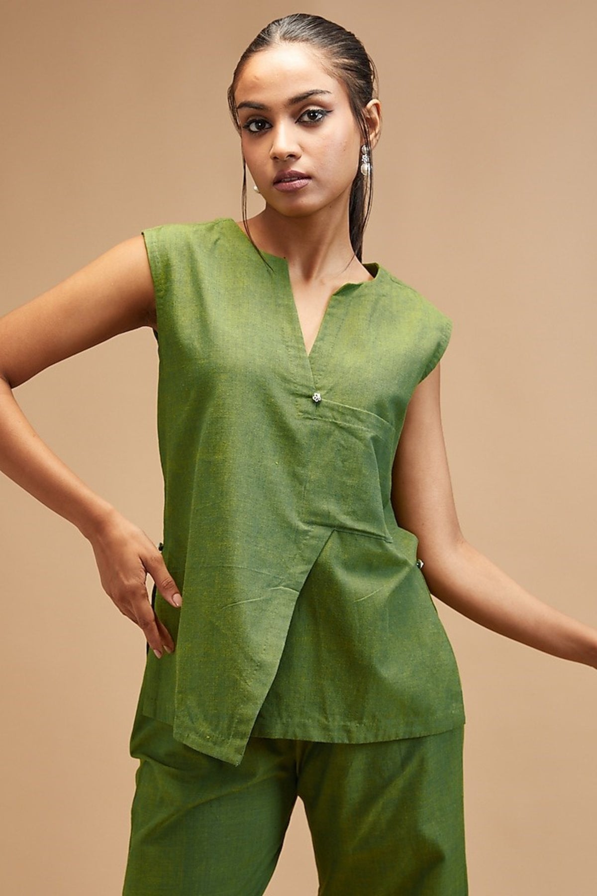 Basil Green  Asyymetrical Shirt