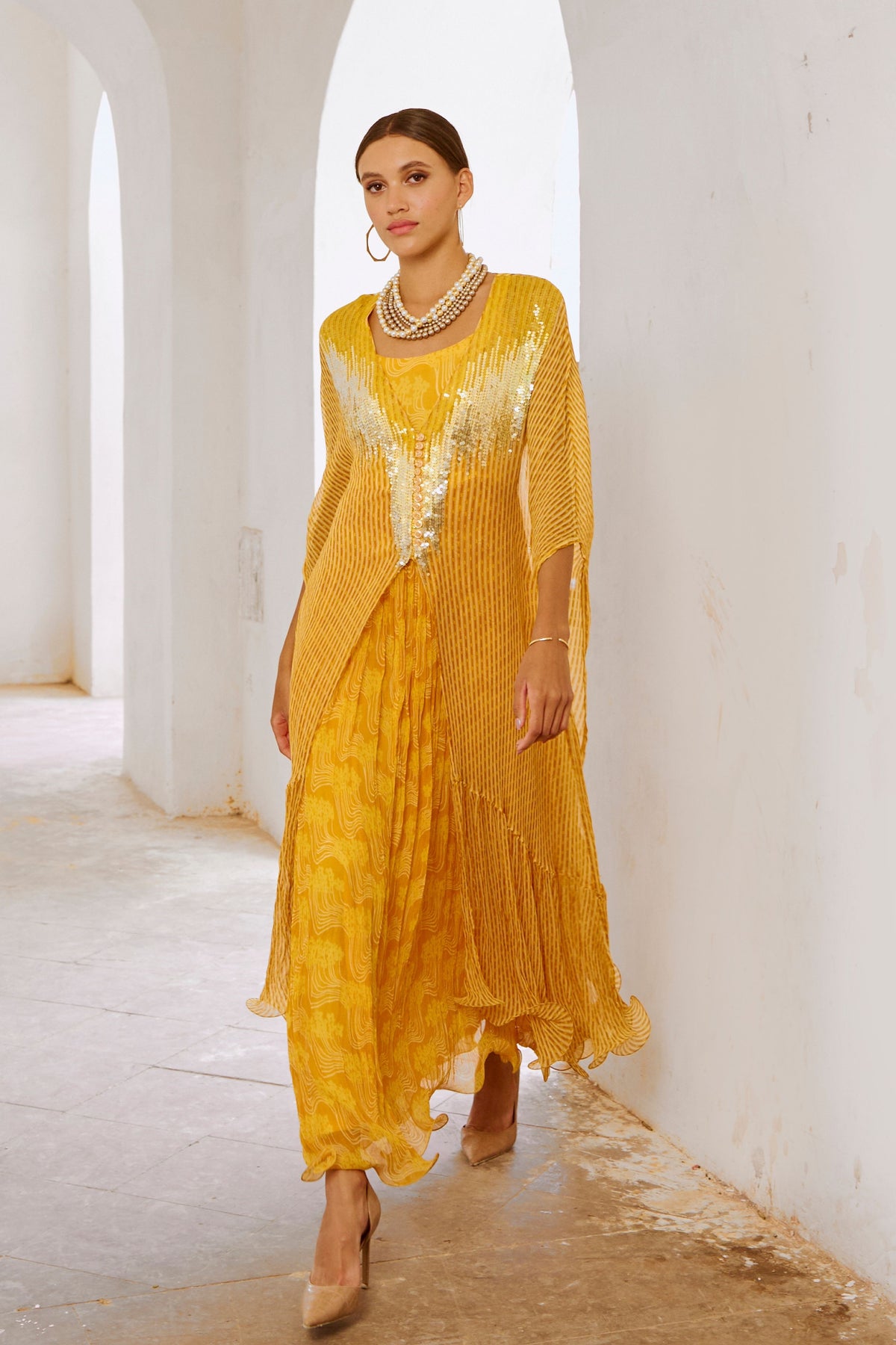 Marigold Bling Kaftan Dress Set