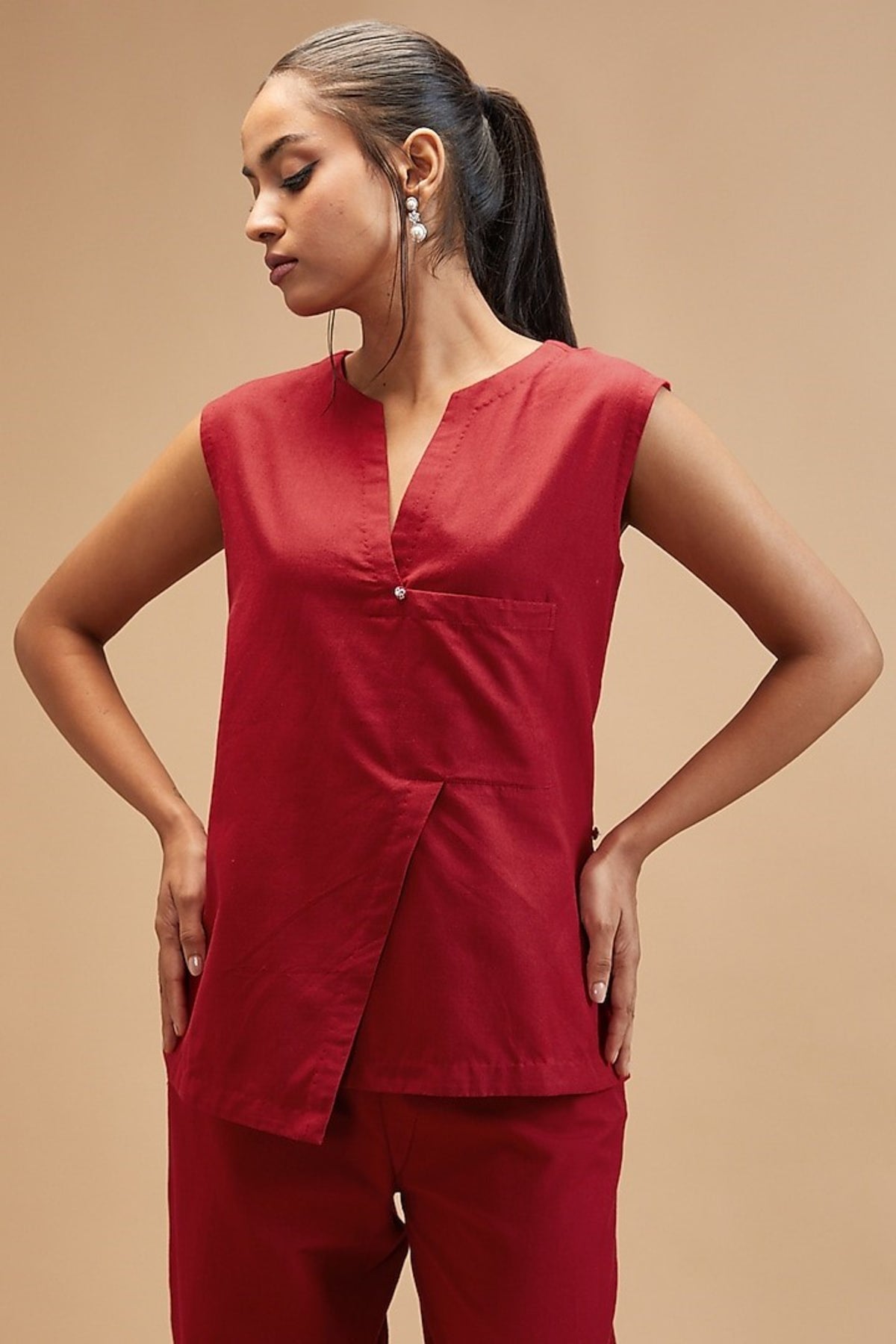 Scarlet Red Assymetrical Shirt