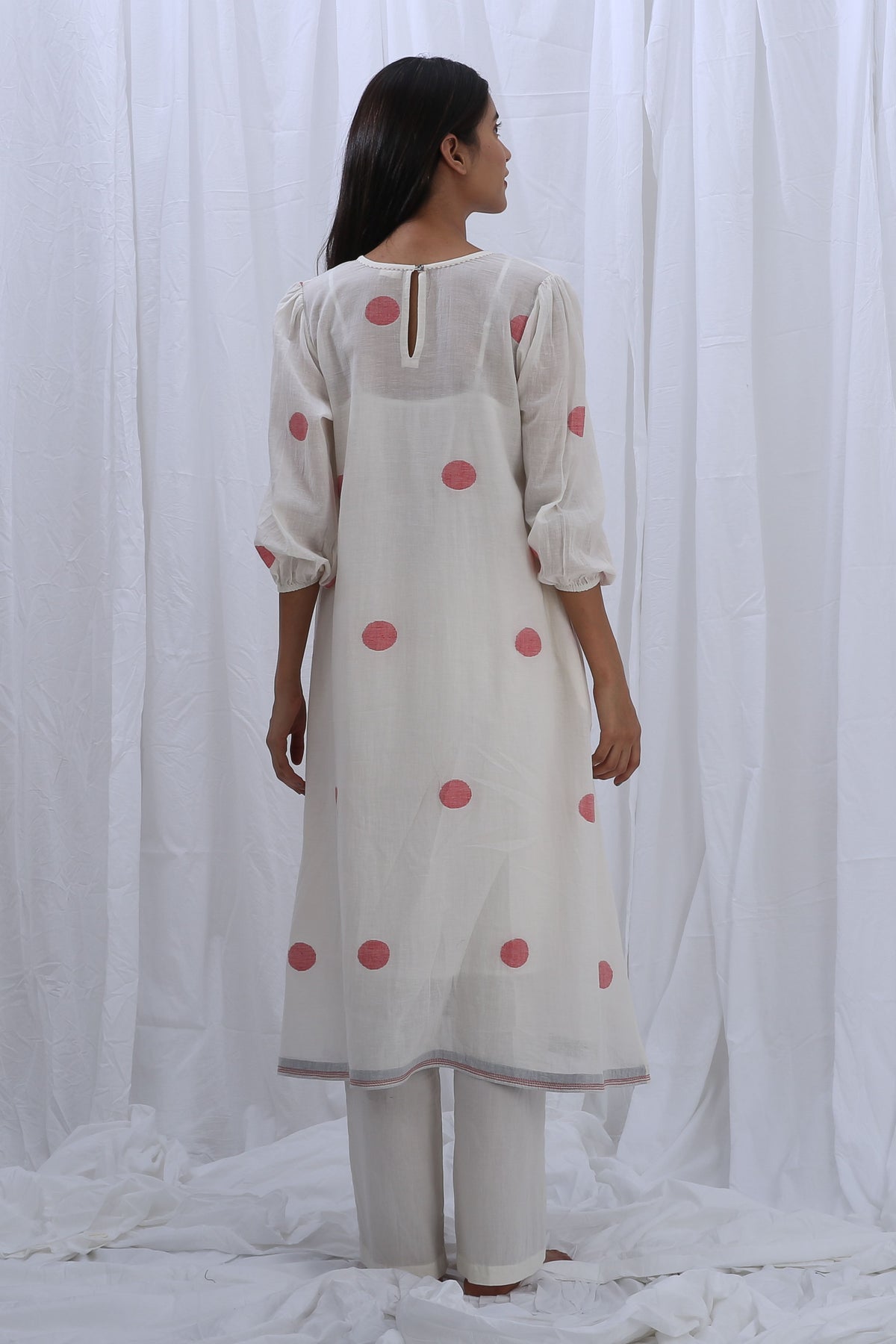 Bright White Round Neck Piping Kurta Set