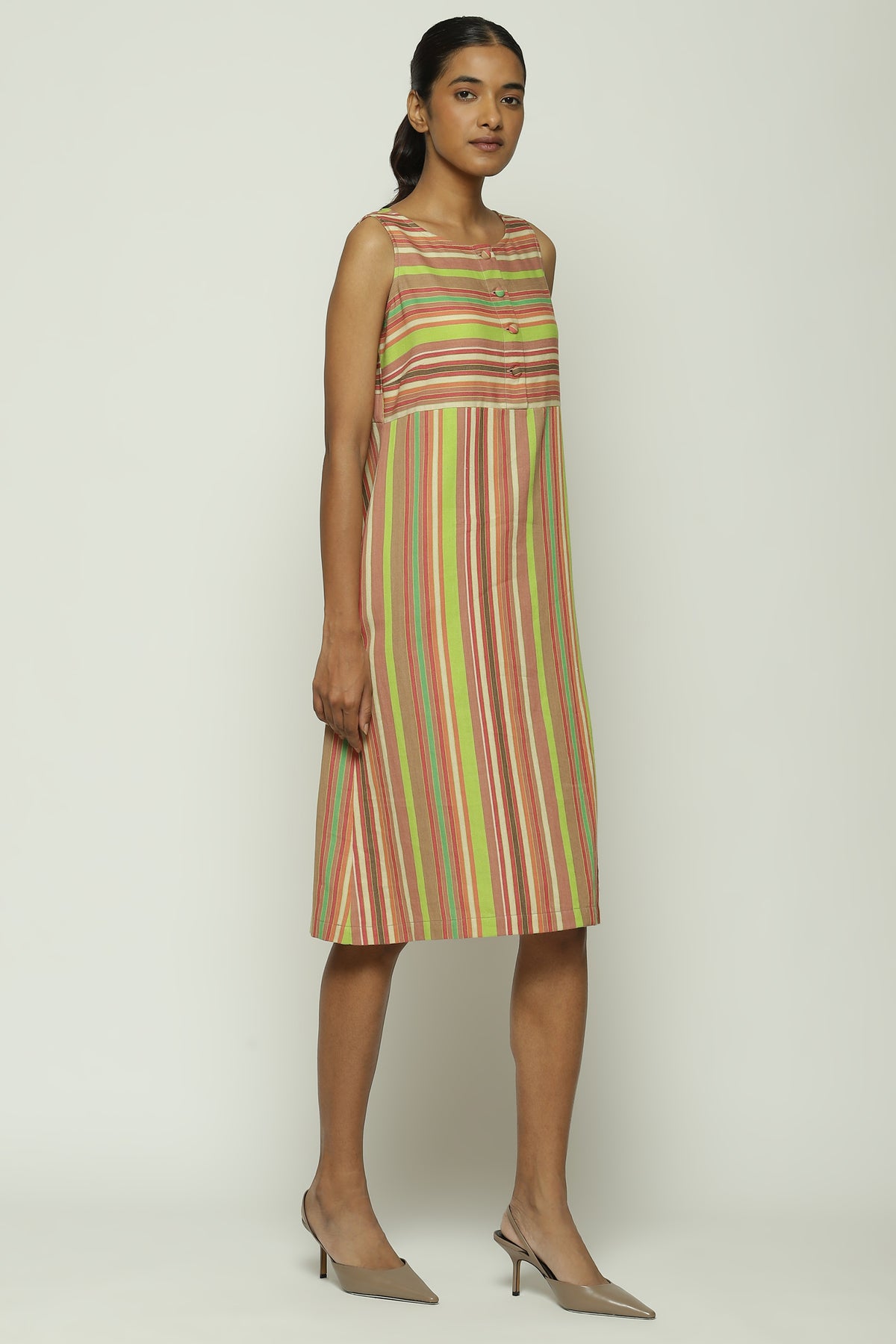 Green Multicolour Woven Stripes Dress