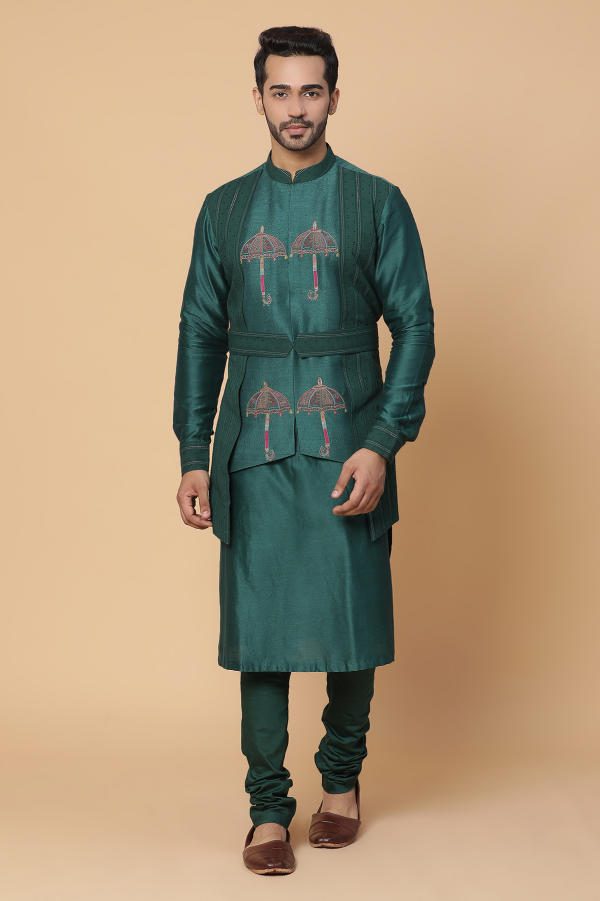 Peacock Green umbrella kurta with churidar