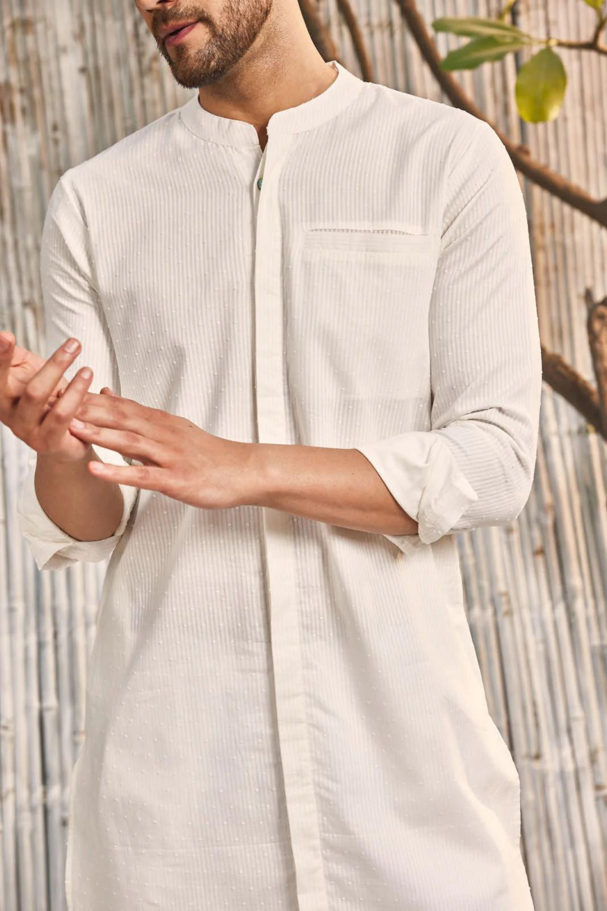 Cotton Off White Placket Kurta