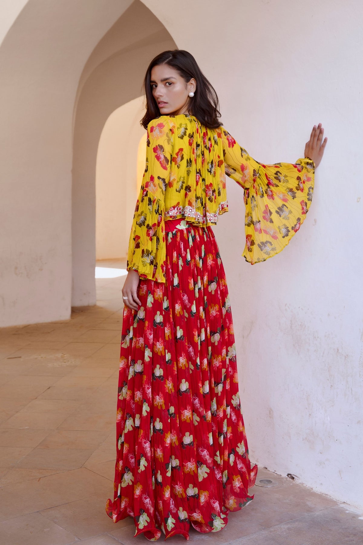 Bumble Bee Boho Top With Chilly Red Skirt Set