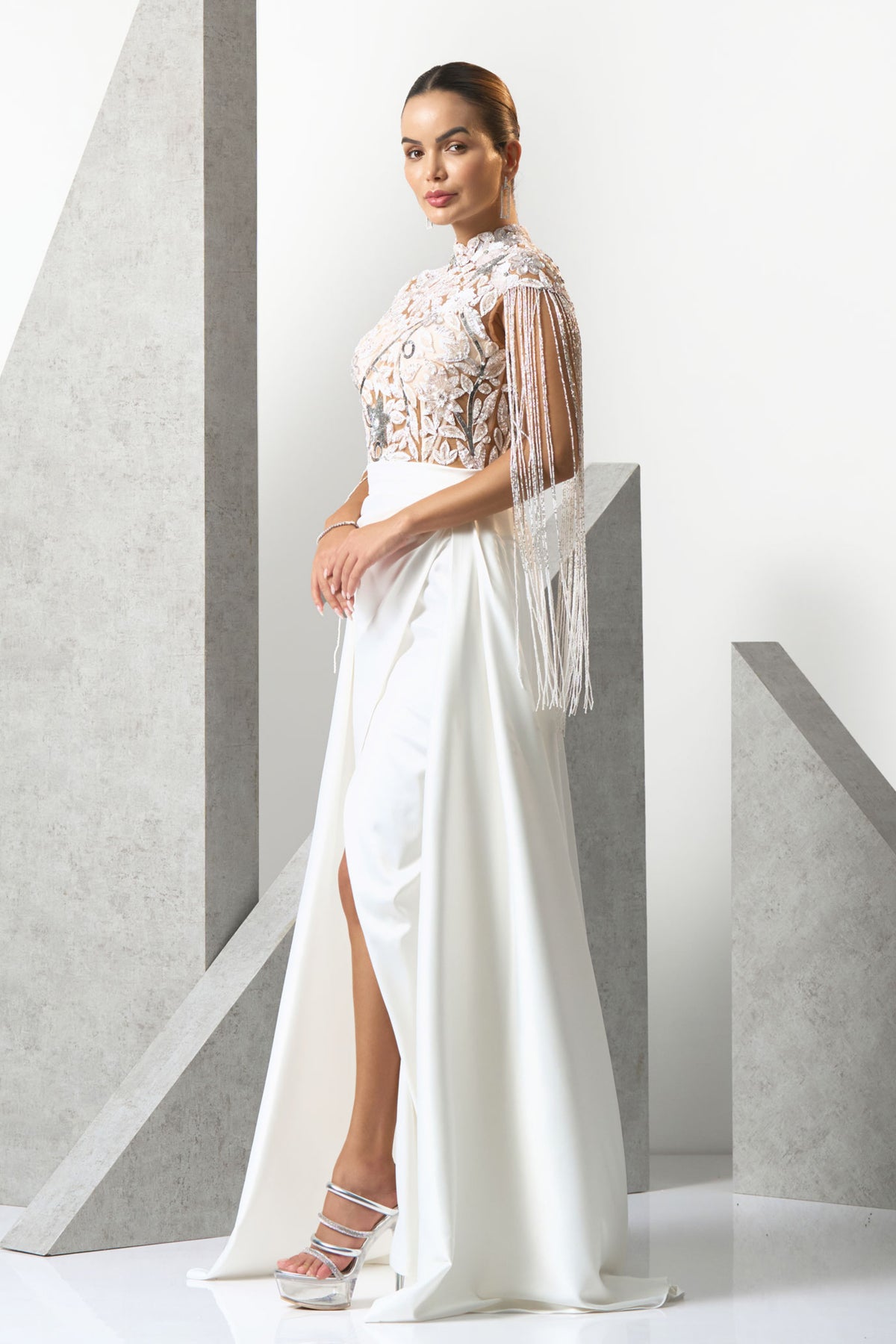 Allure Floral Fringes Evening Gown