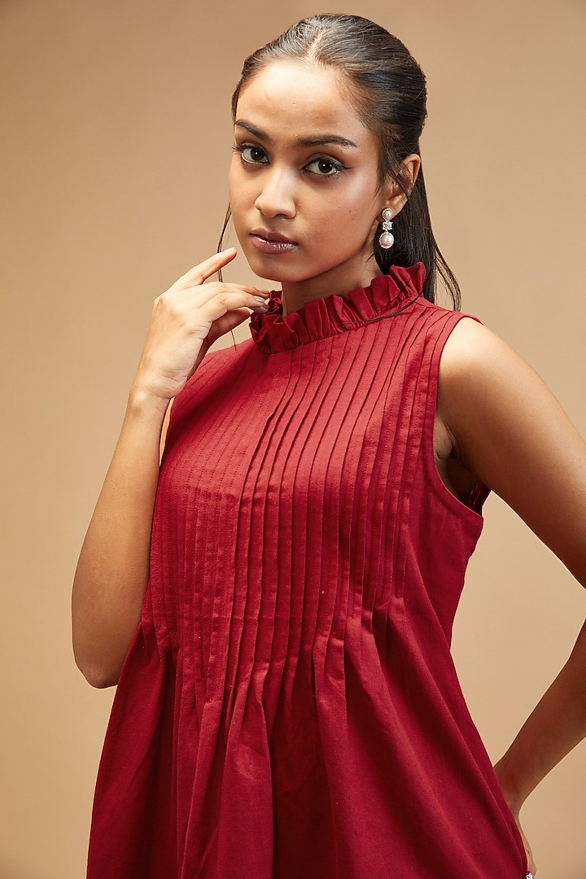 Scarlet Red Pleated Tunic