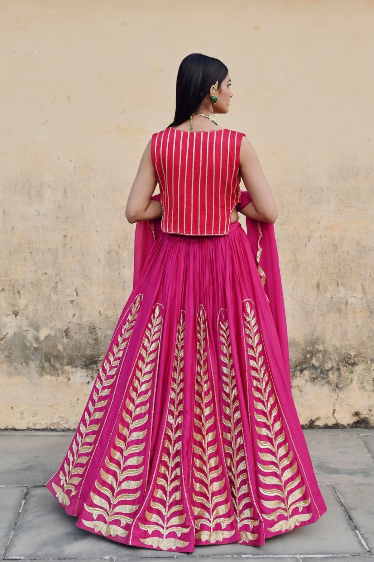 Fuscia Pink Embroidered Lehenga Set