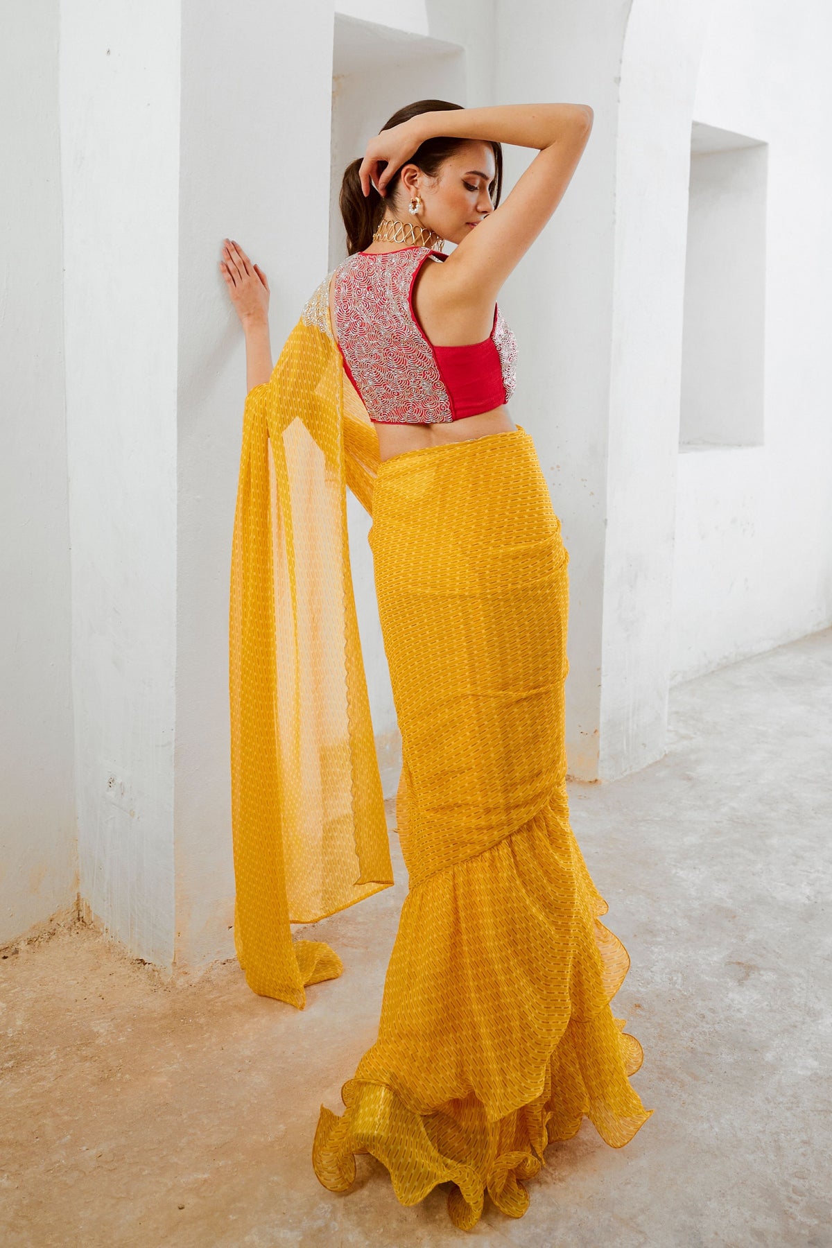 Marigold  Saree With Laal Blouse