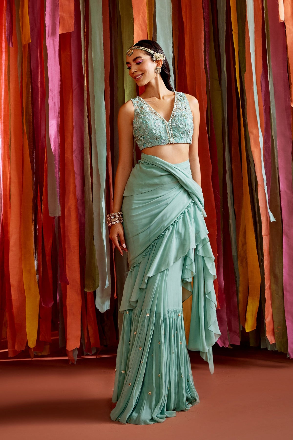 3d Pre-Draped Ruffle Saree Set