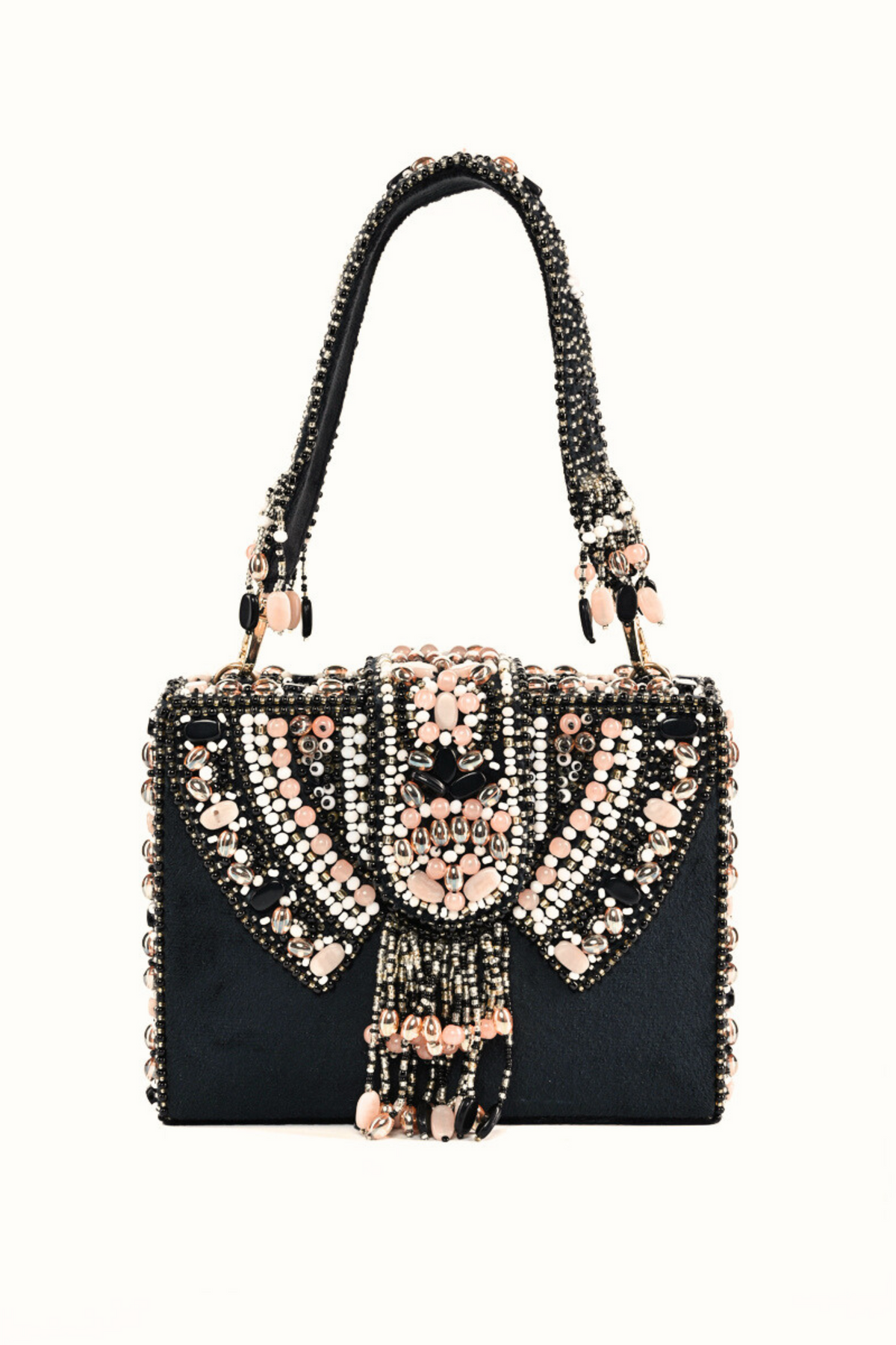 Sara Black Embellished Box Bag