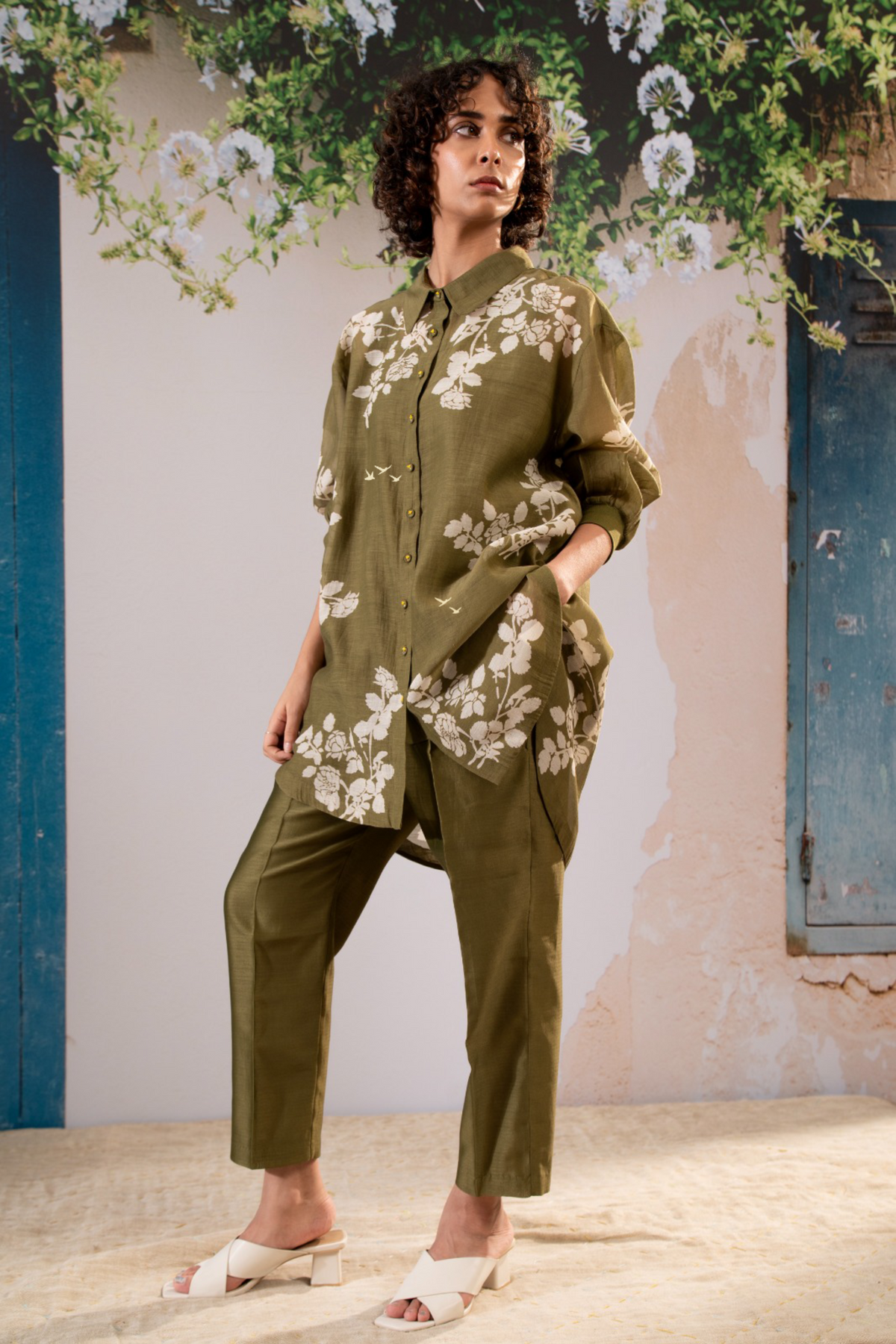 Olive Oversized Shirt Set