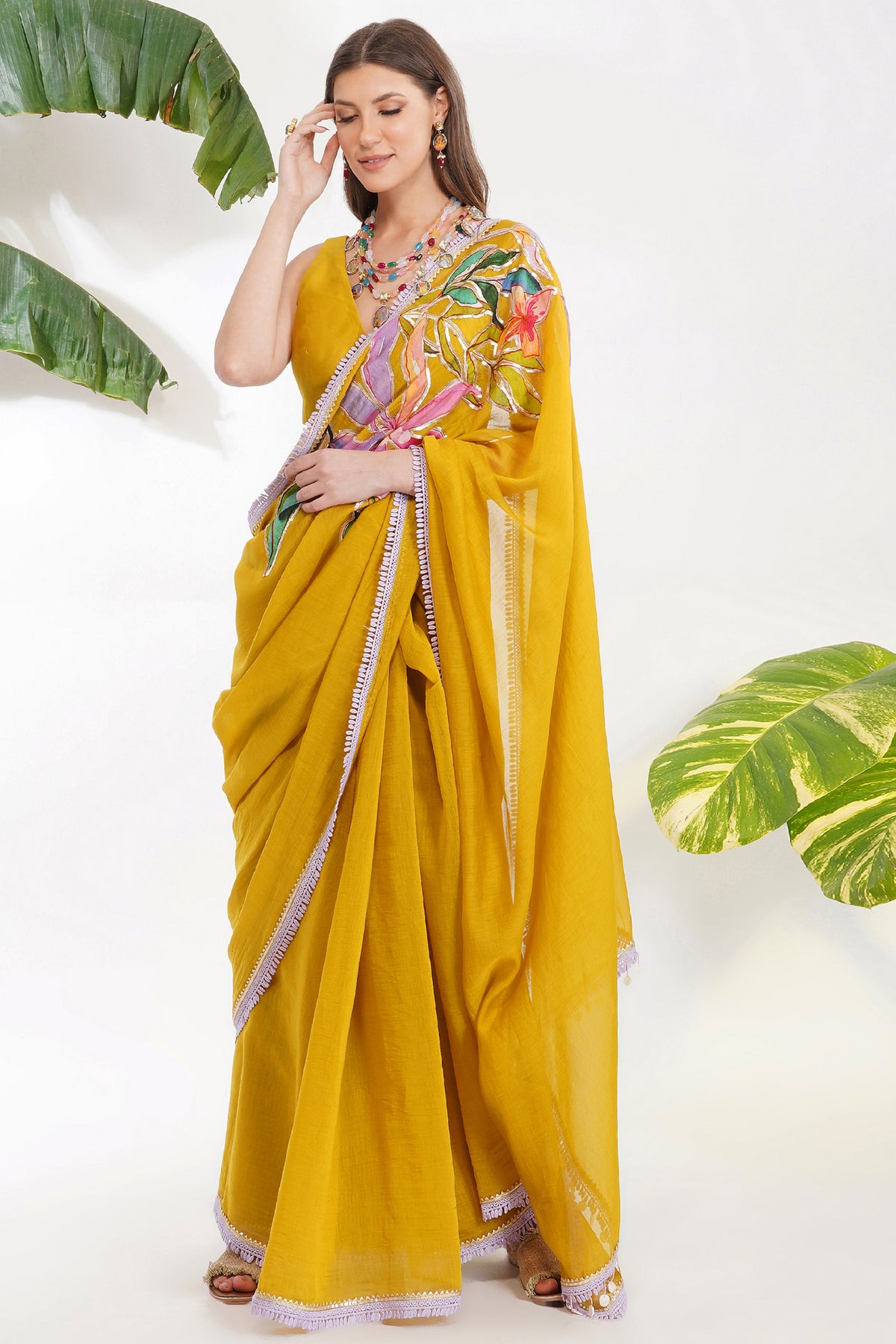 Tropical Flower Applique Saree Set