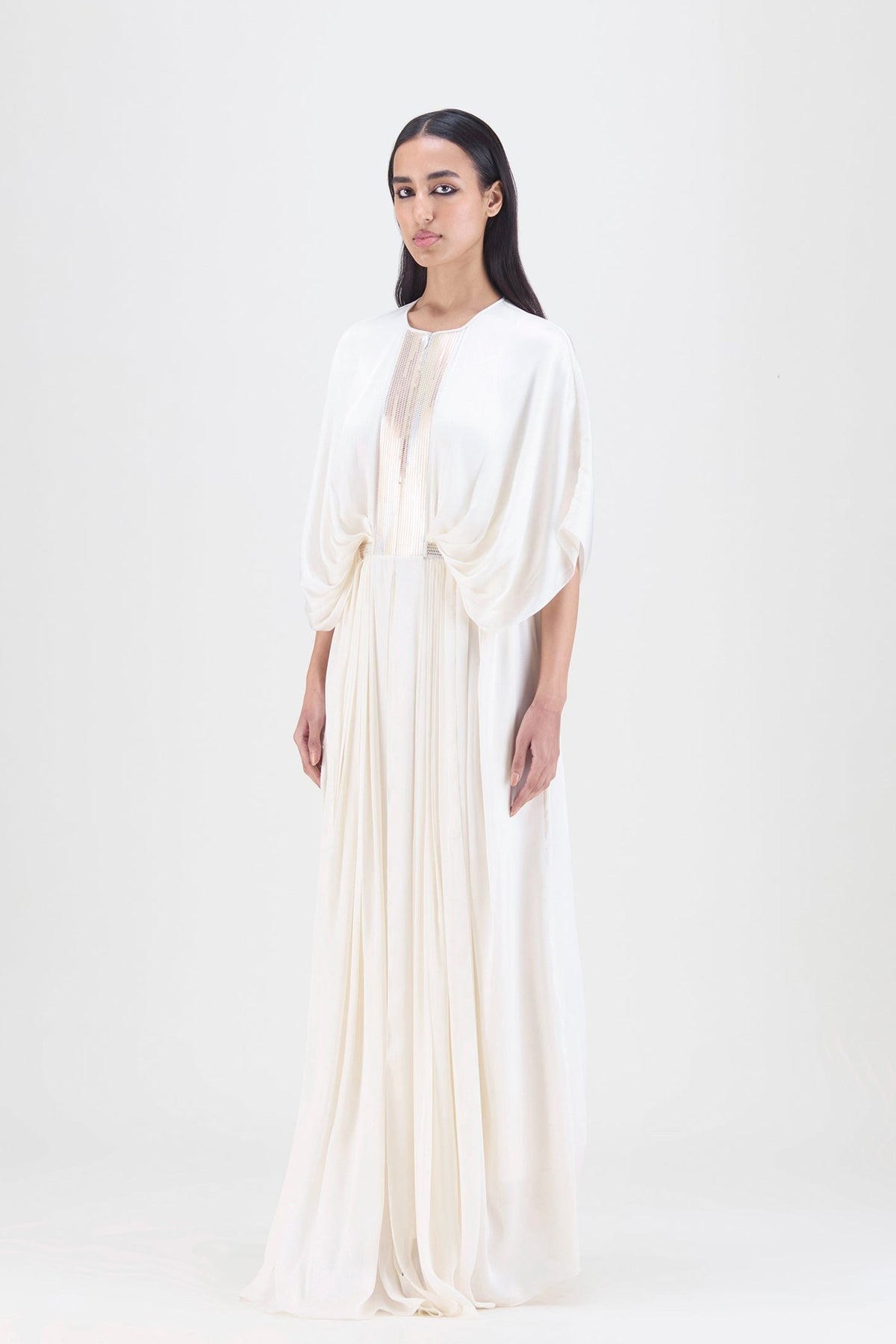 Pleated Layered Gown in Pearl