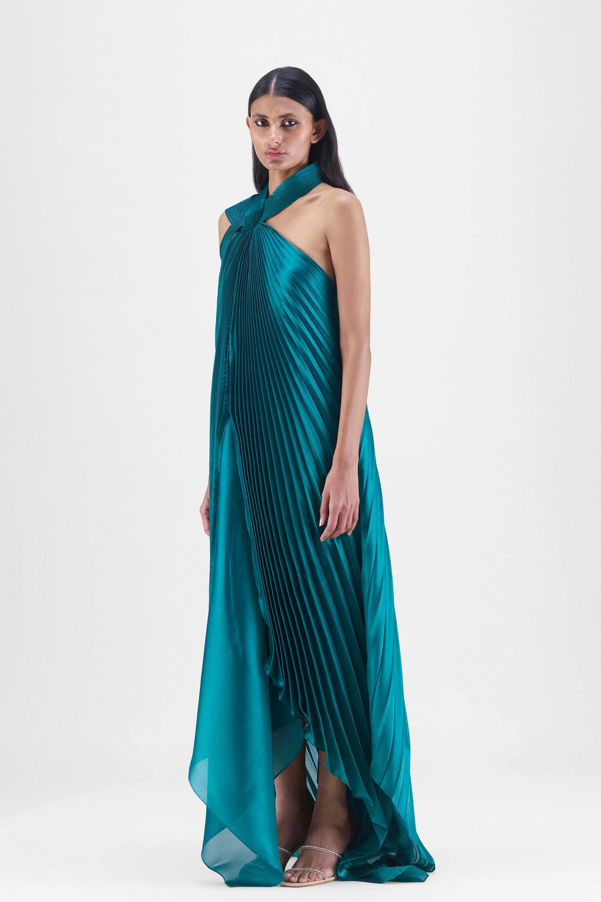 Emerald Pleated Fluid Gown