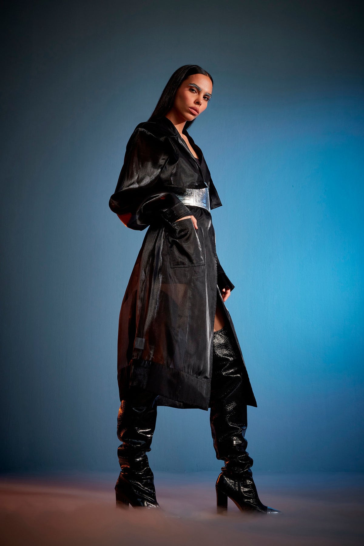 Black Organza Trench Coat