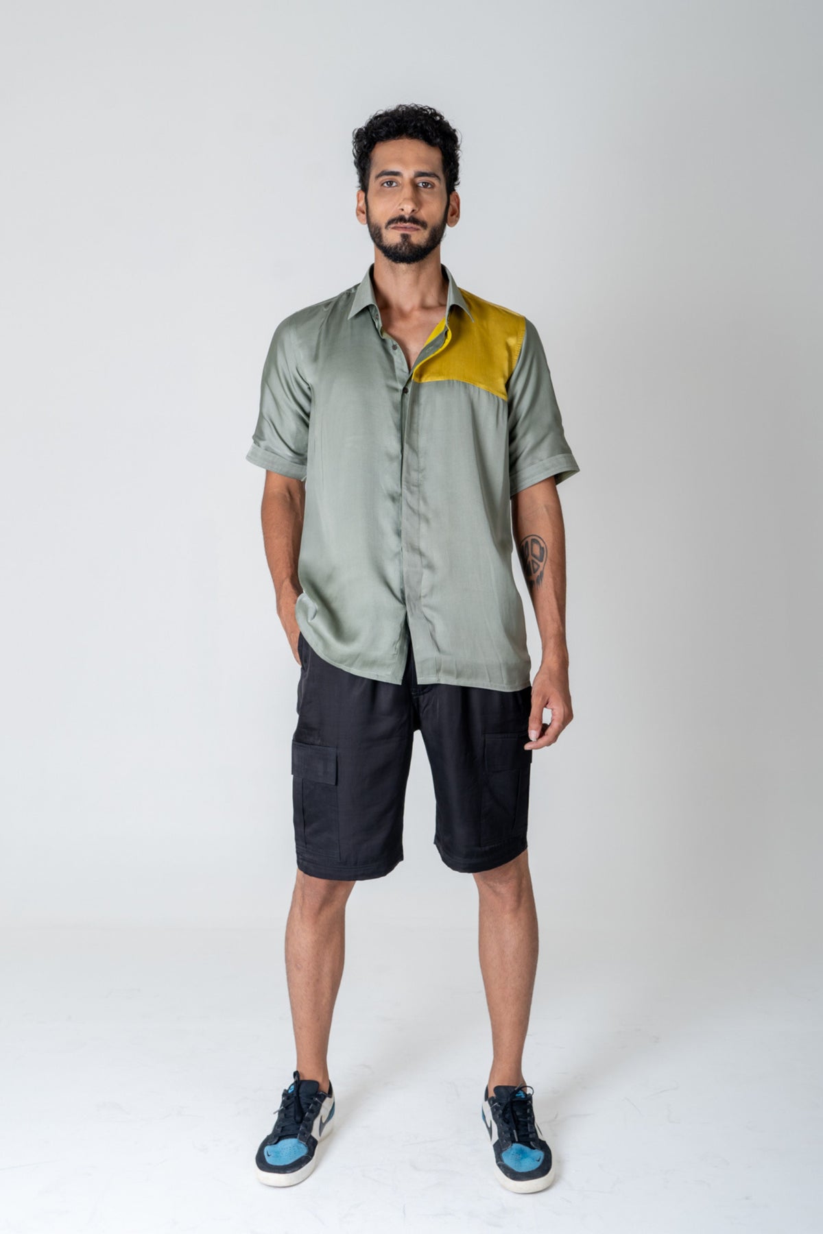 Green-yellow Color-blocked Shirt