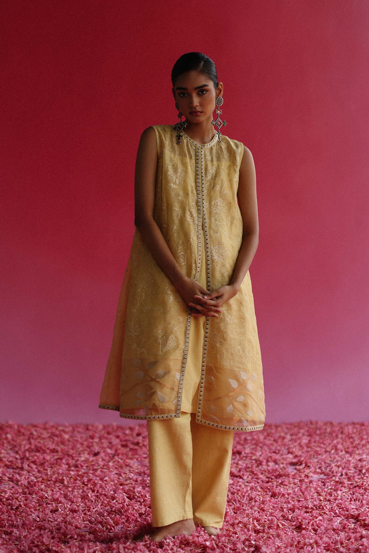 Pushti Yellow Jacket Kurta