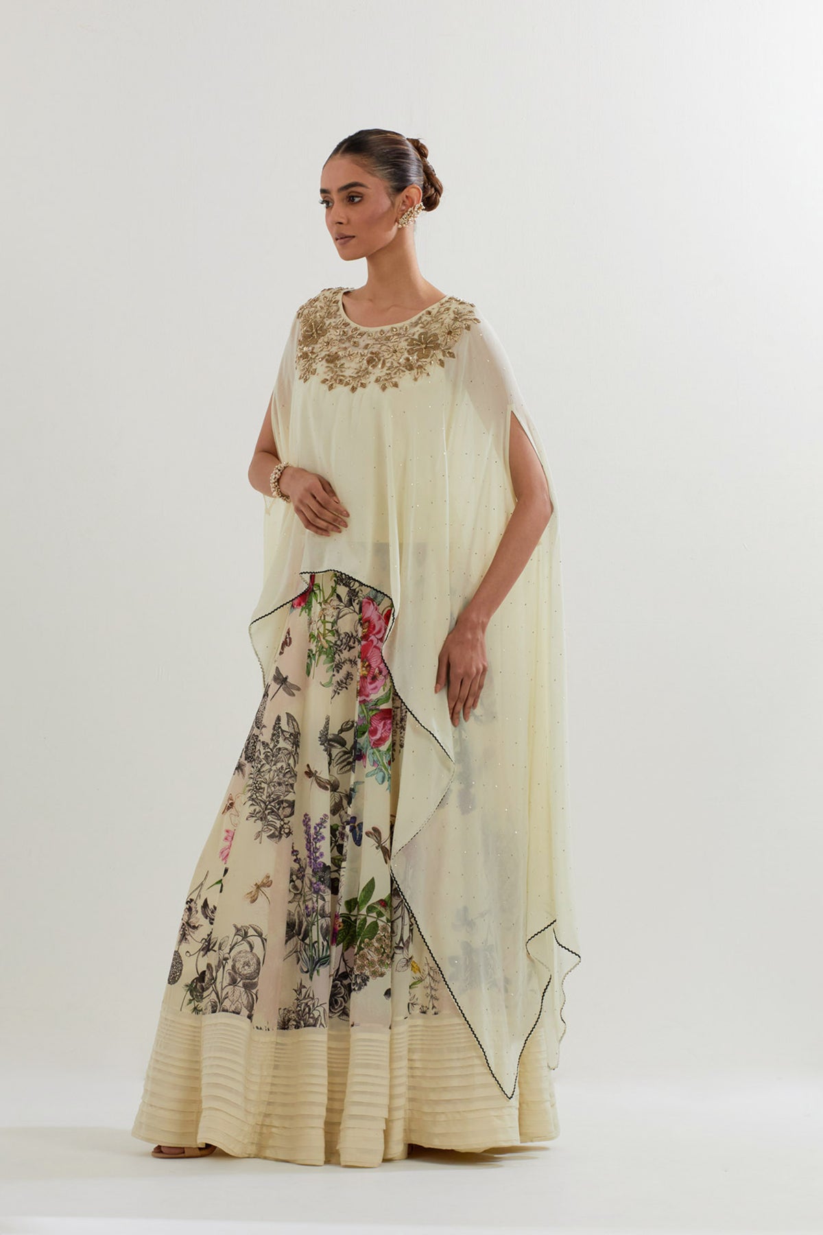 Botanical Printed Sharara  With Dupatta Cape