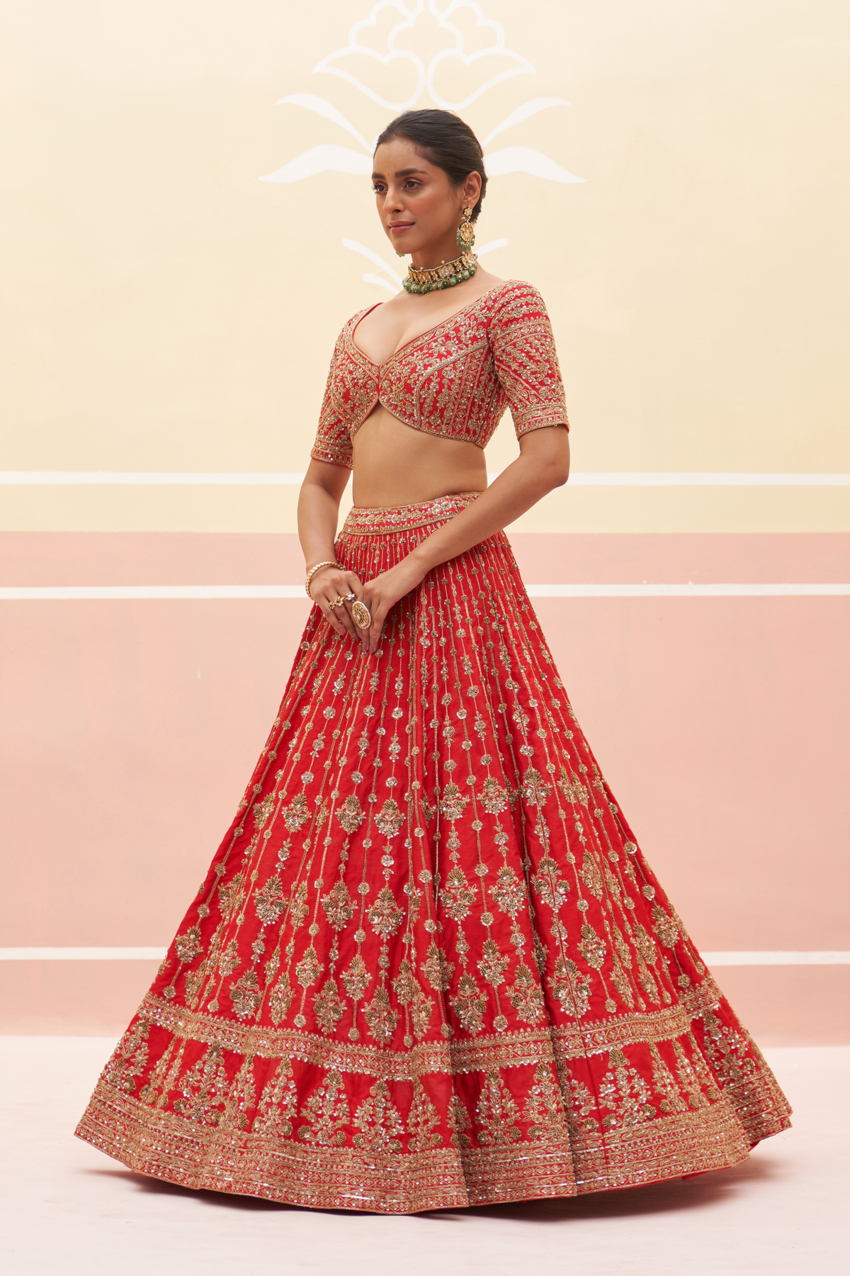 Red Raw Silk Lehenga Set