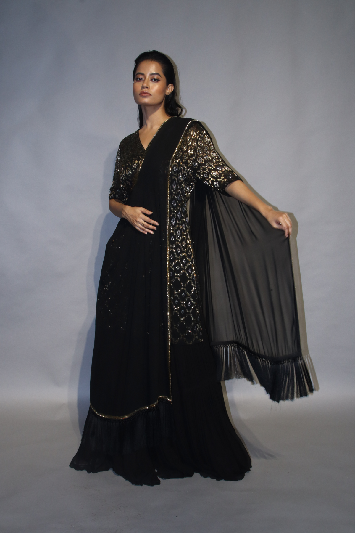 Black Chirag Sharara Set