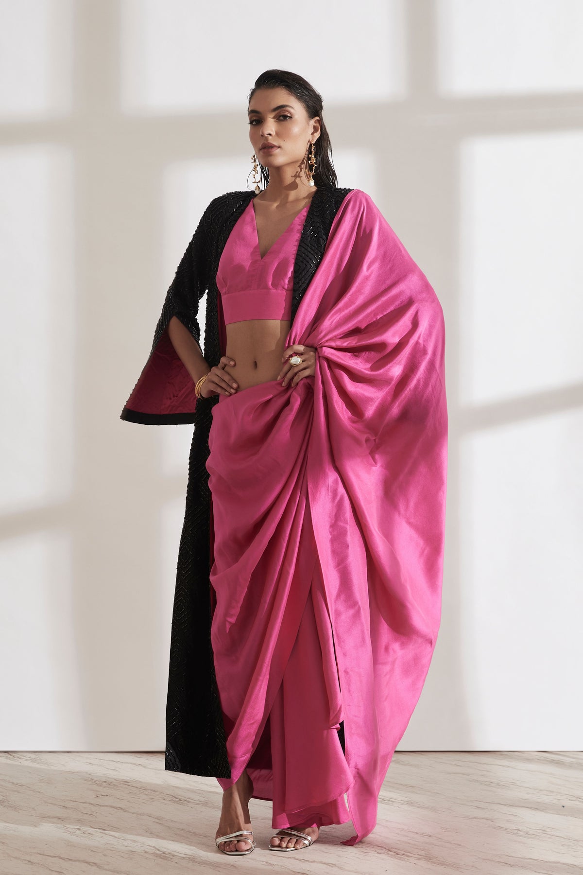 Masai Godet Fuschia &amp; Black Sari