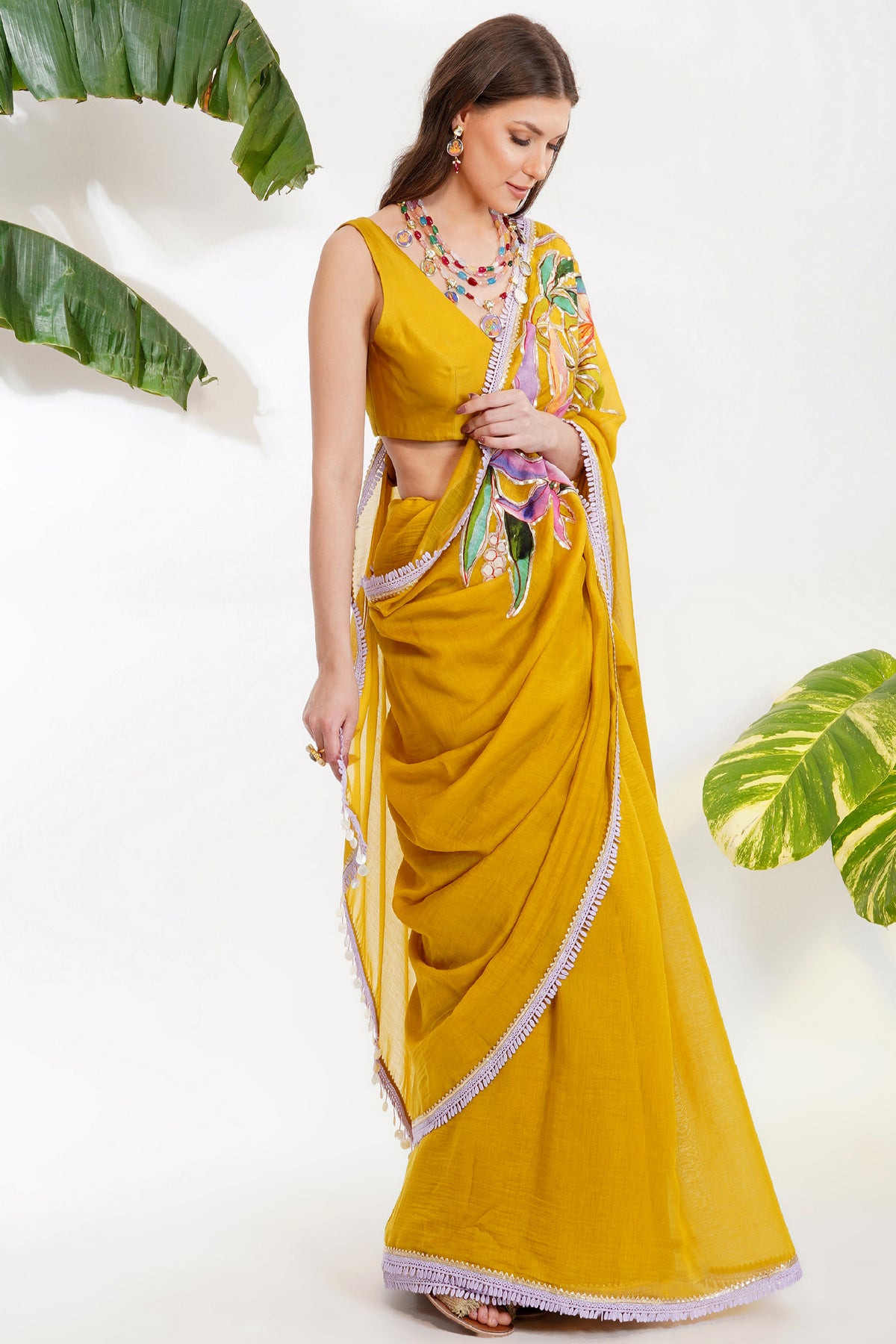 Tropical Flower Applique Saree Set