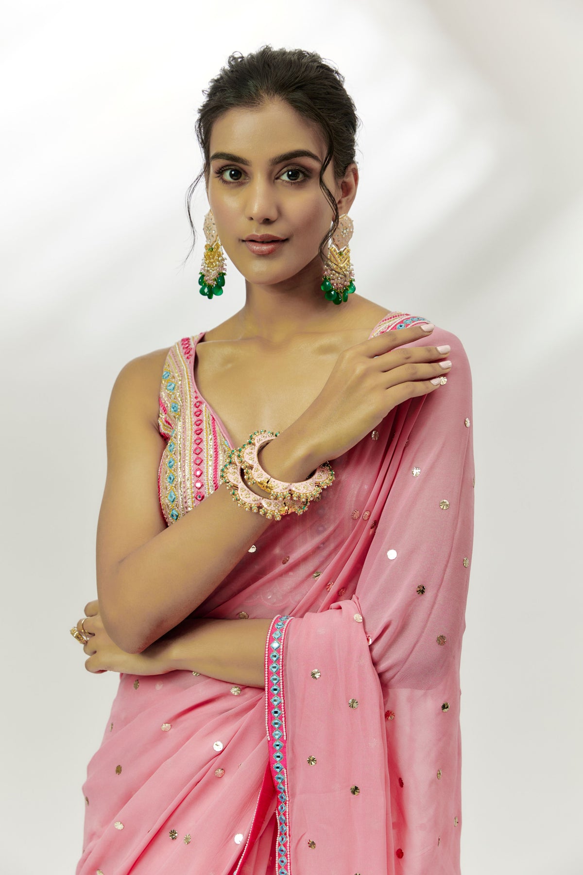 Pastel Pink Embroidered Saree Set