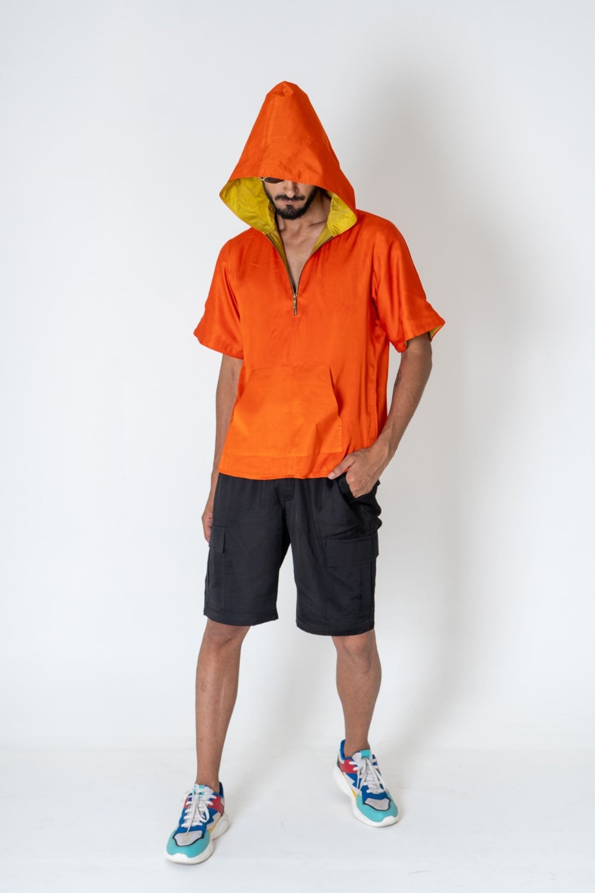 Orange-yellow Color-block Hoodie