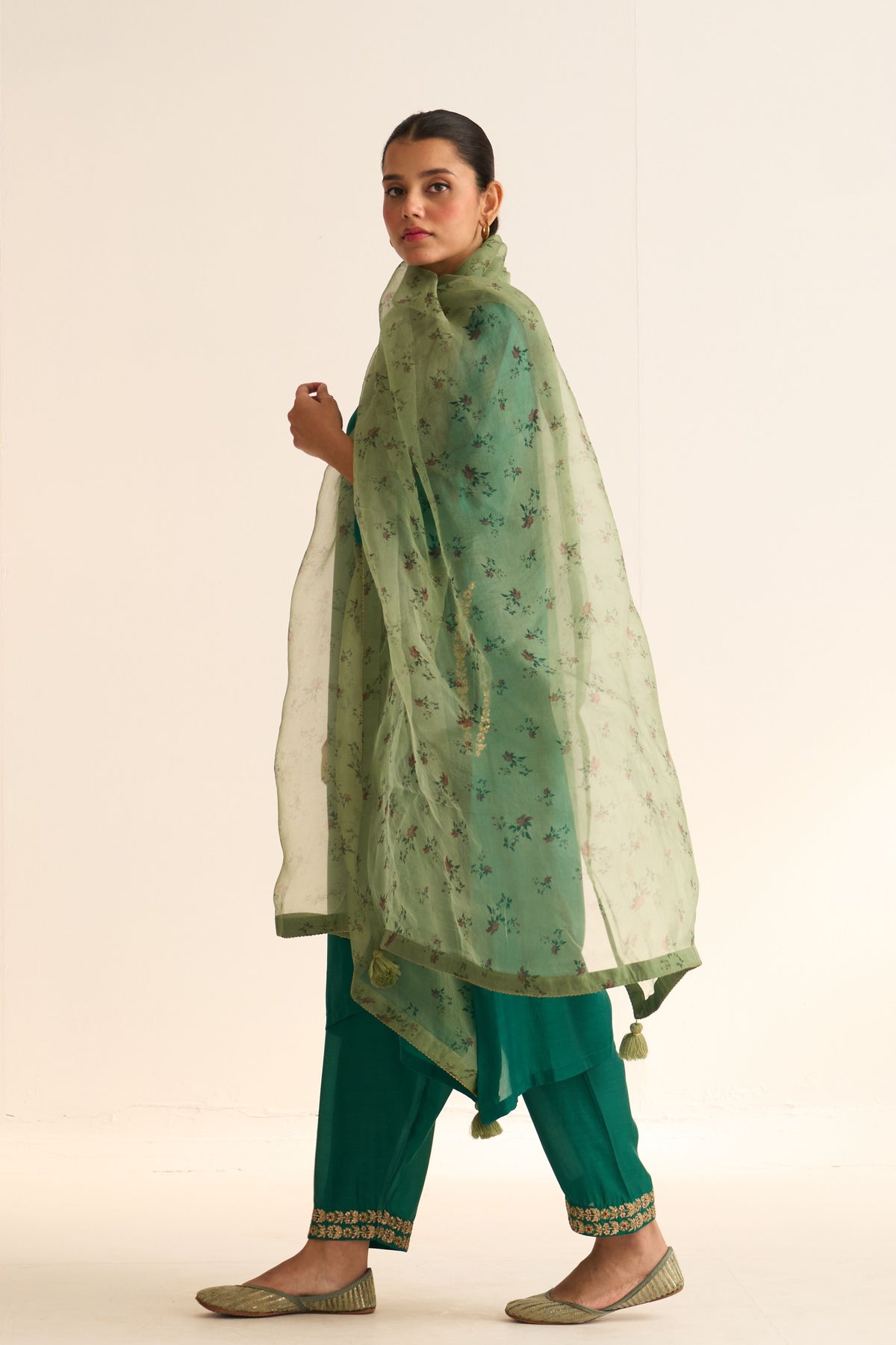 Chintz Sage Green Organza Dupatta