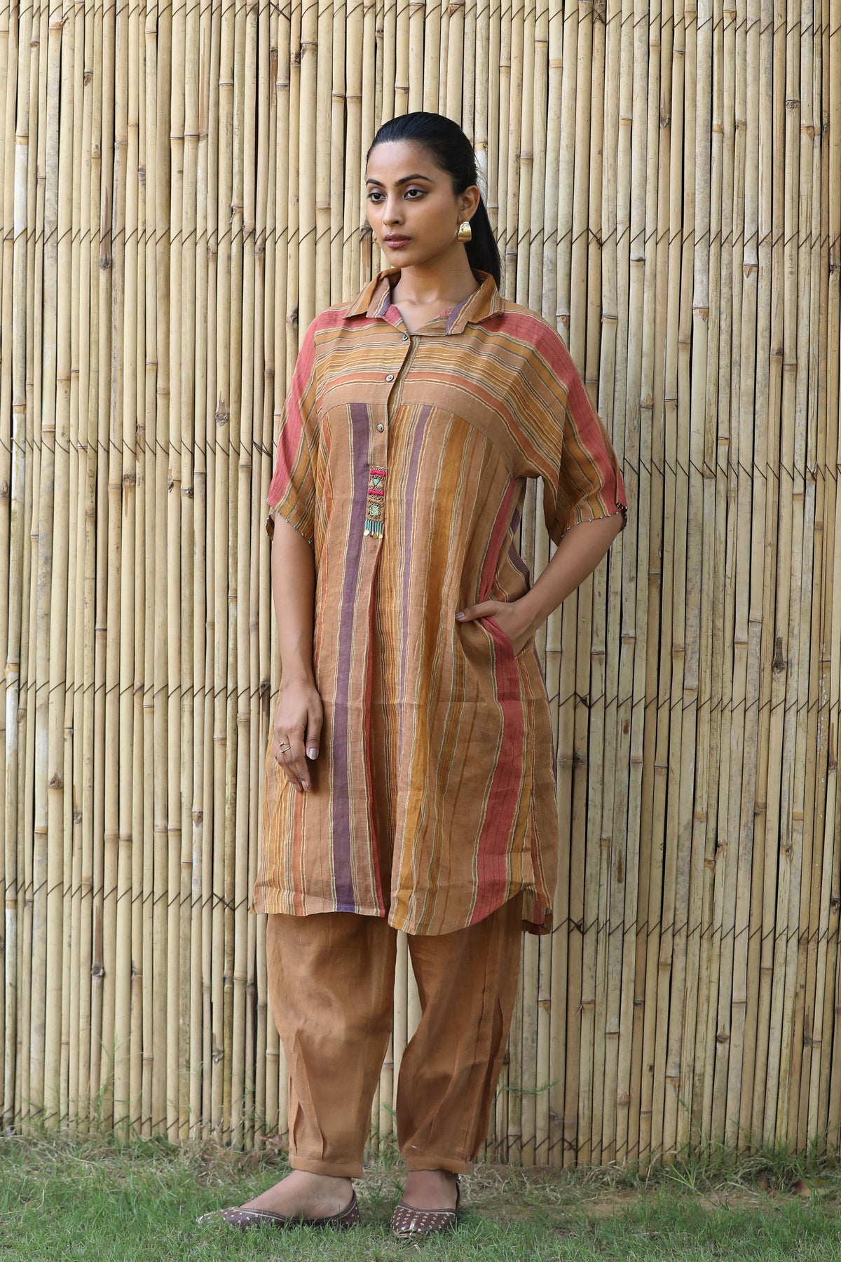 Chikoo Gold Shirt Tunic Set