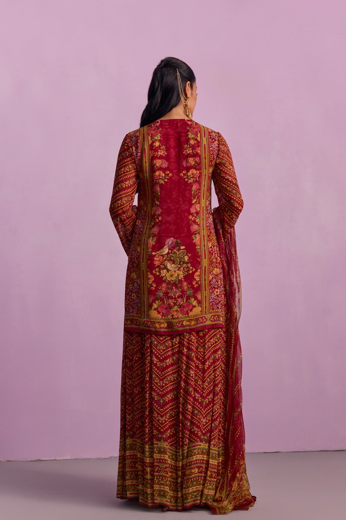 Red Asma Sharara Set