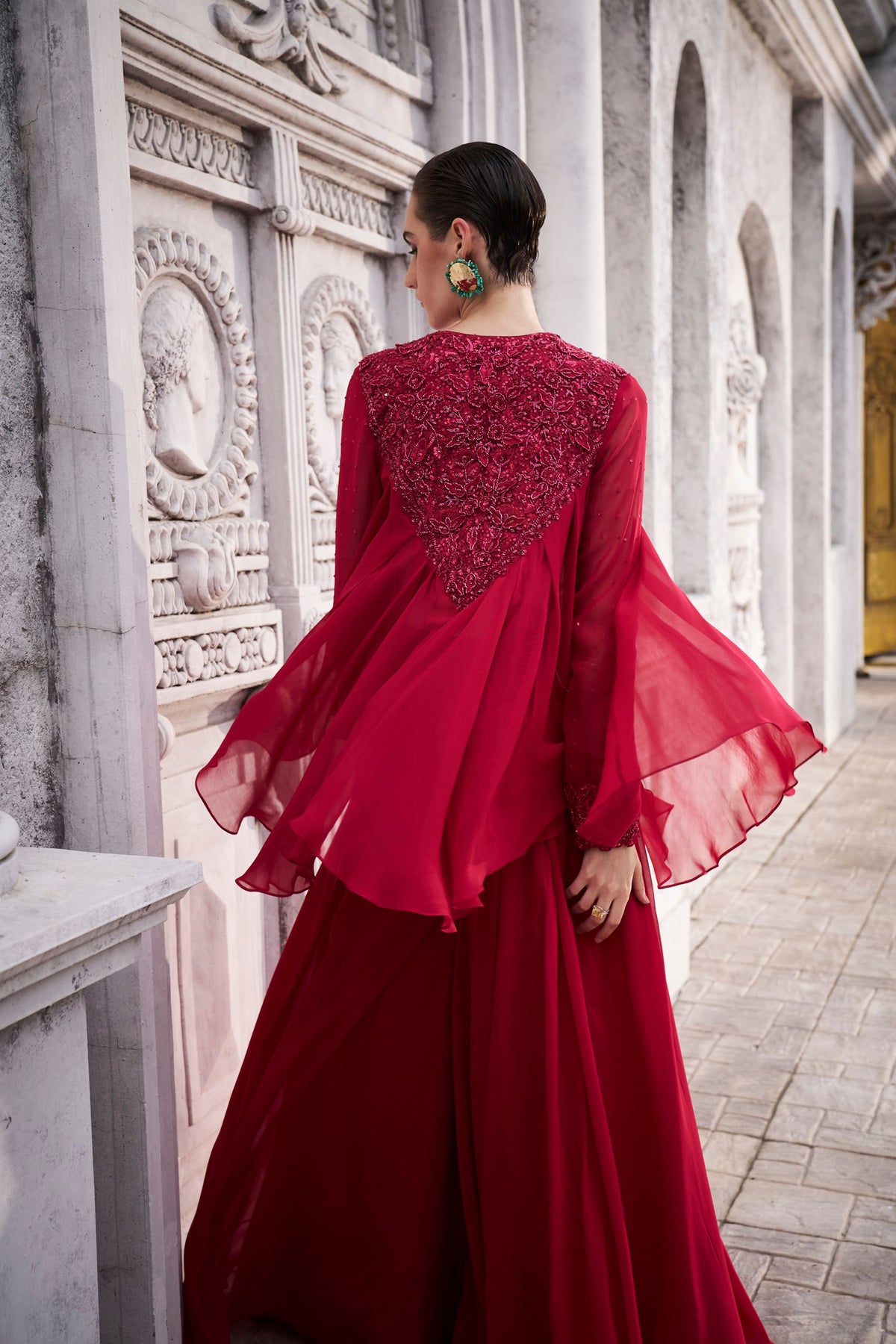 Red Work Sharara Set