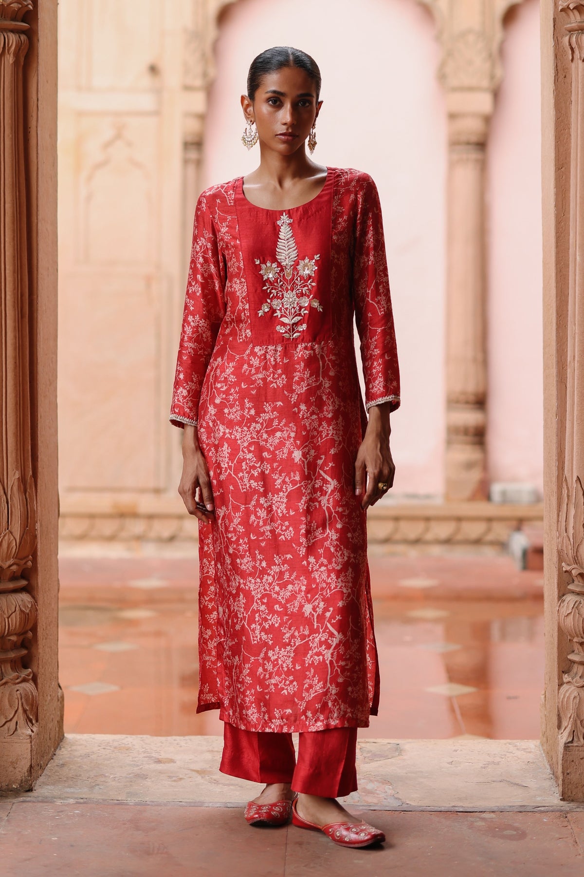 Red Zardosi Embroidered Kurta Set