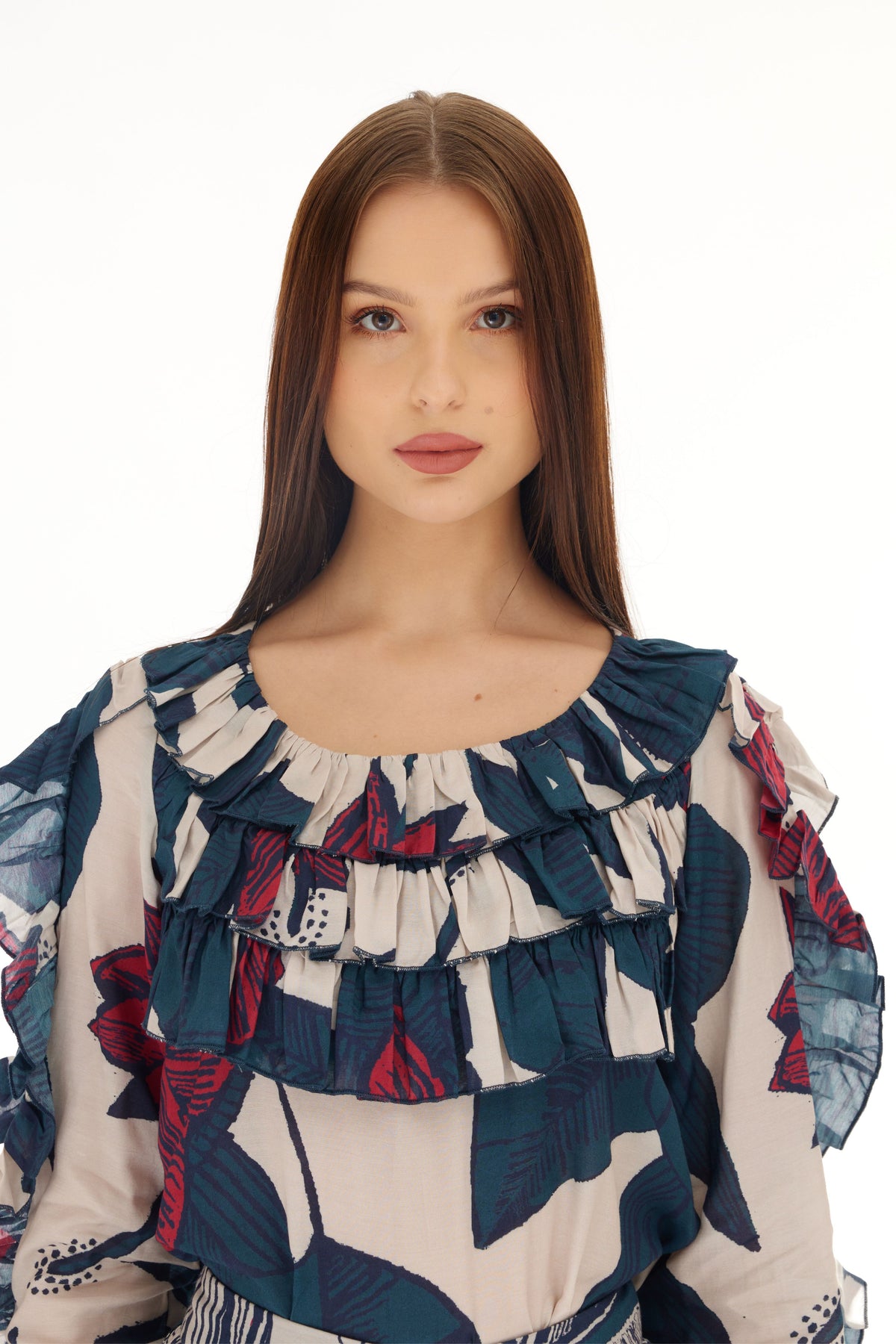 Multicolour Floral Frill Top