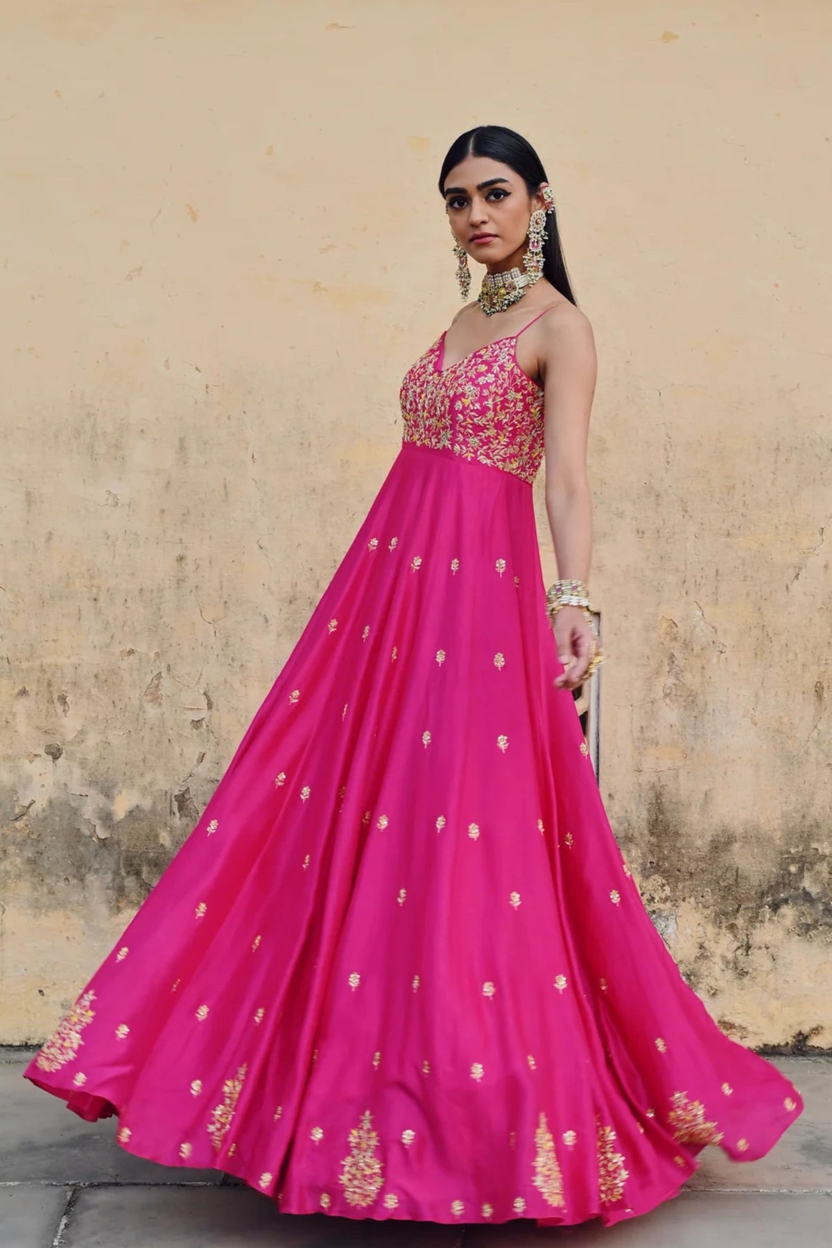 Hot Pink Embroidered Anarakali Set