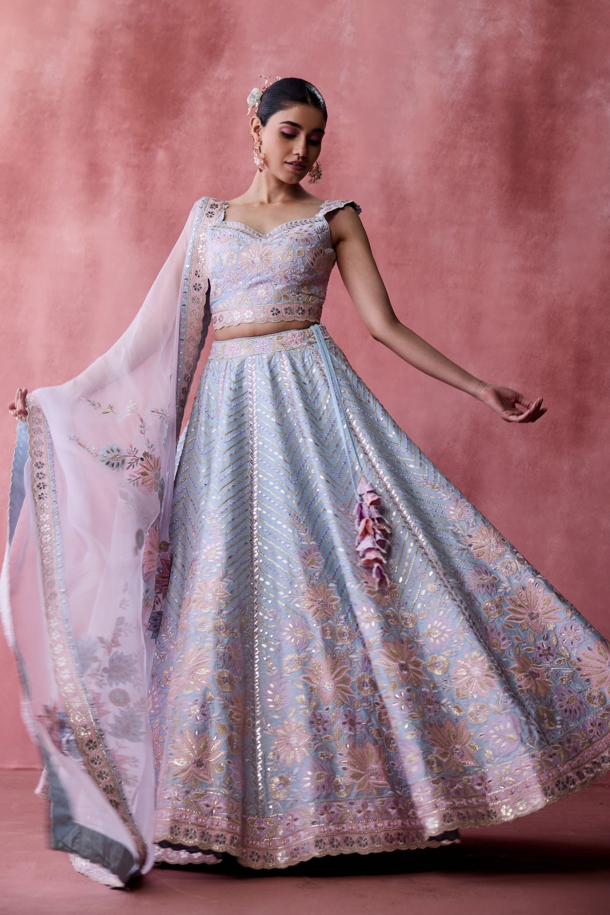 Powder Blue Mirror Lehenga Set