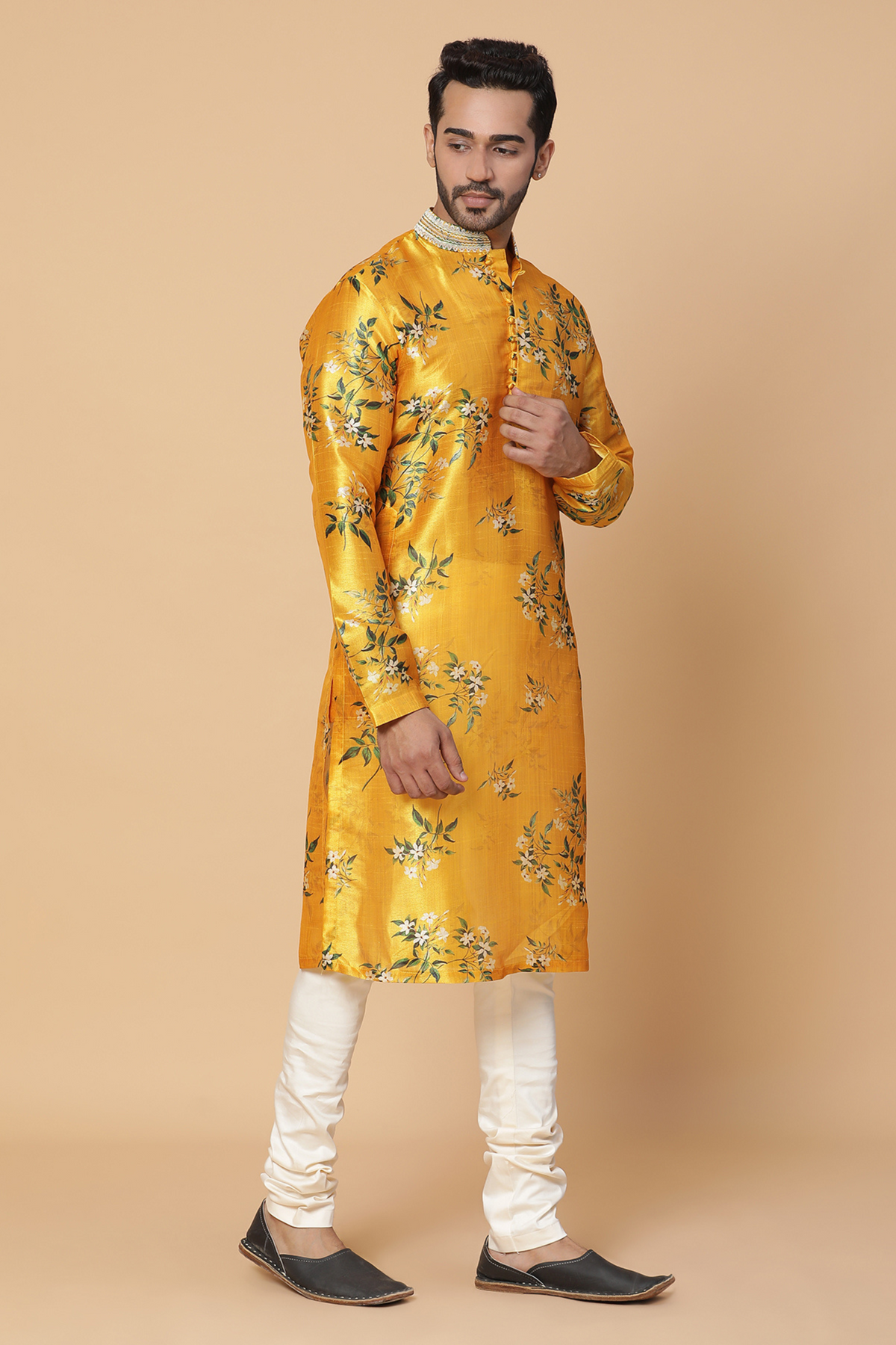 Marigold floral silk kurta