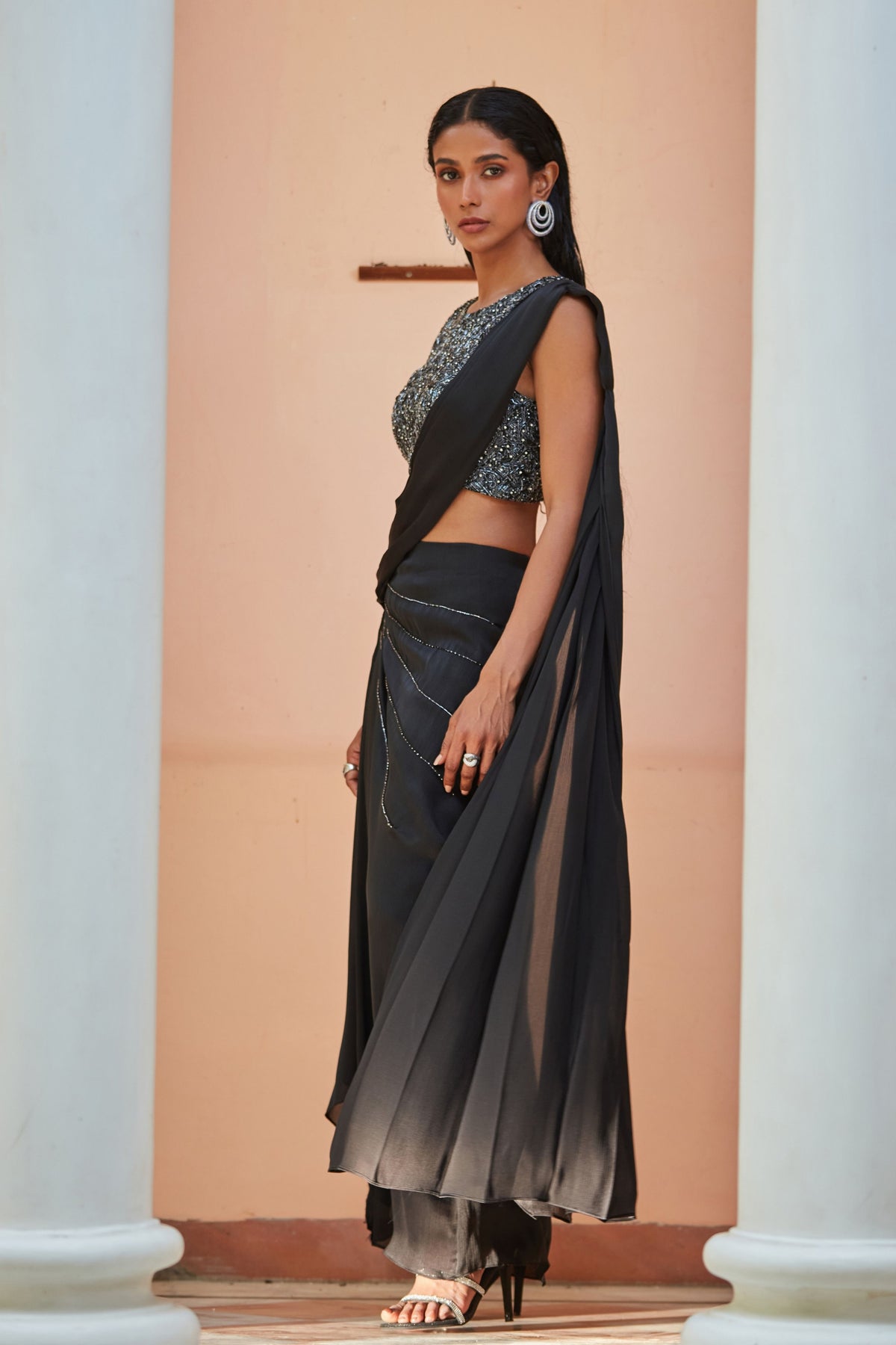 Kareena Black Draped Saree Set