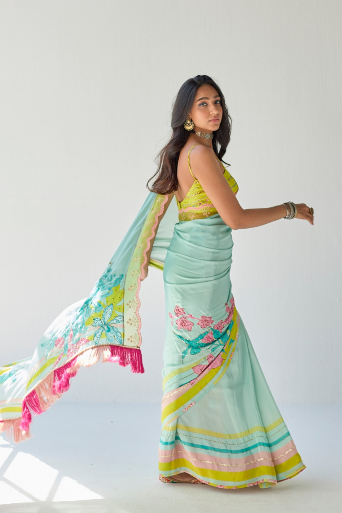 Powder Blue Orchid Sari