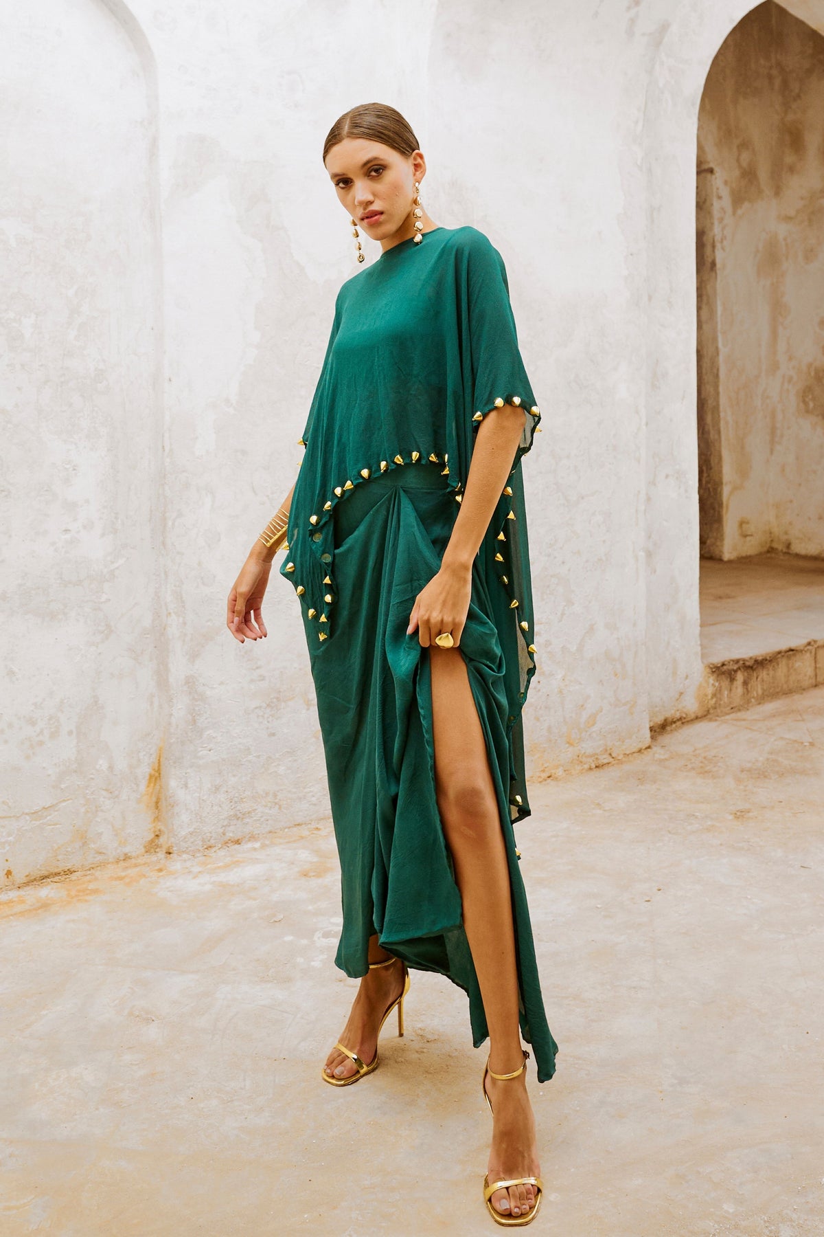 Bottle Green Cape and Drape Skirt