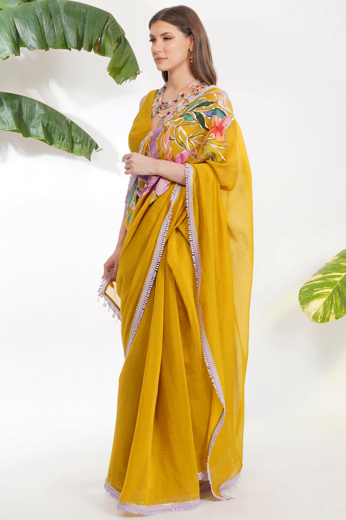 Tropical Flower Applique Saree Set