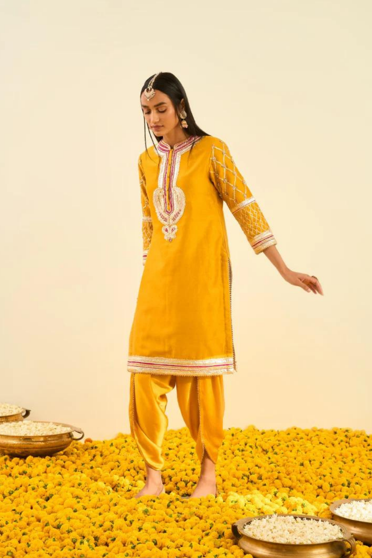 Aminah glaze mustard kurta set