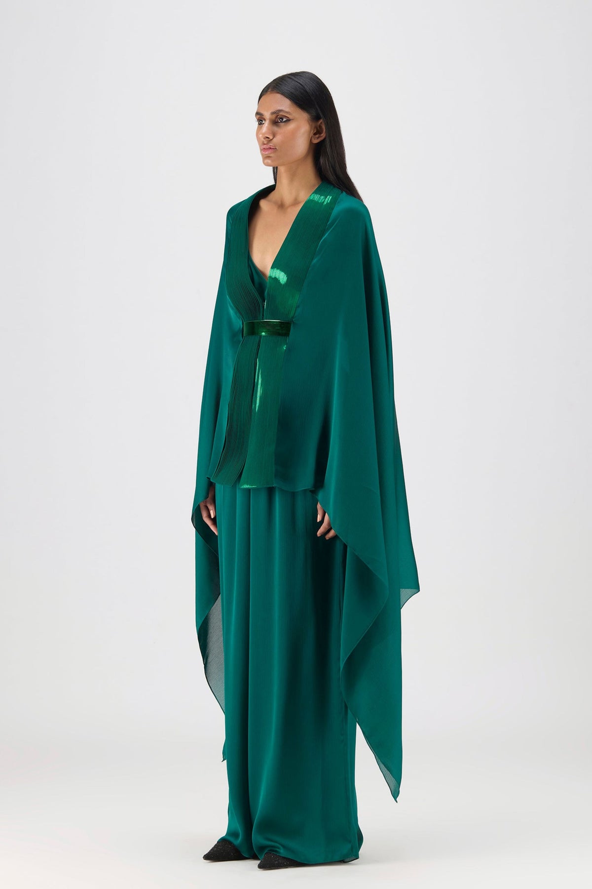 Metallic Cape In Emerald