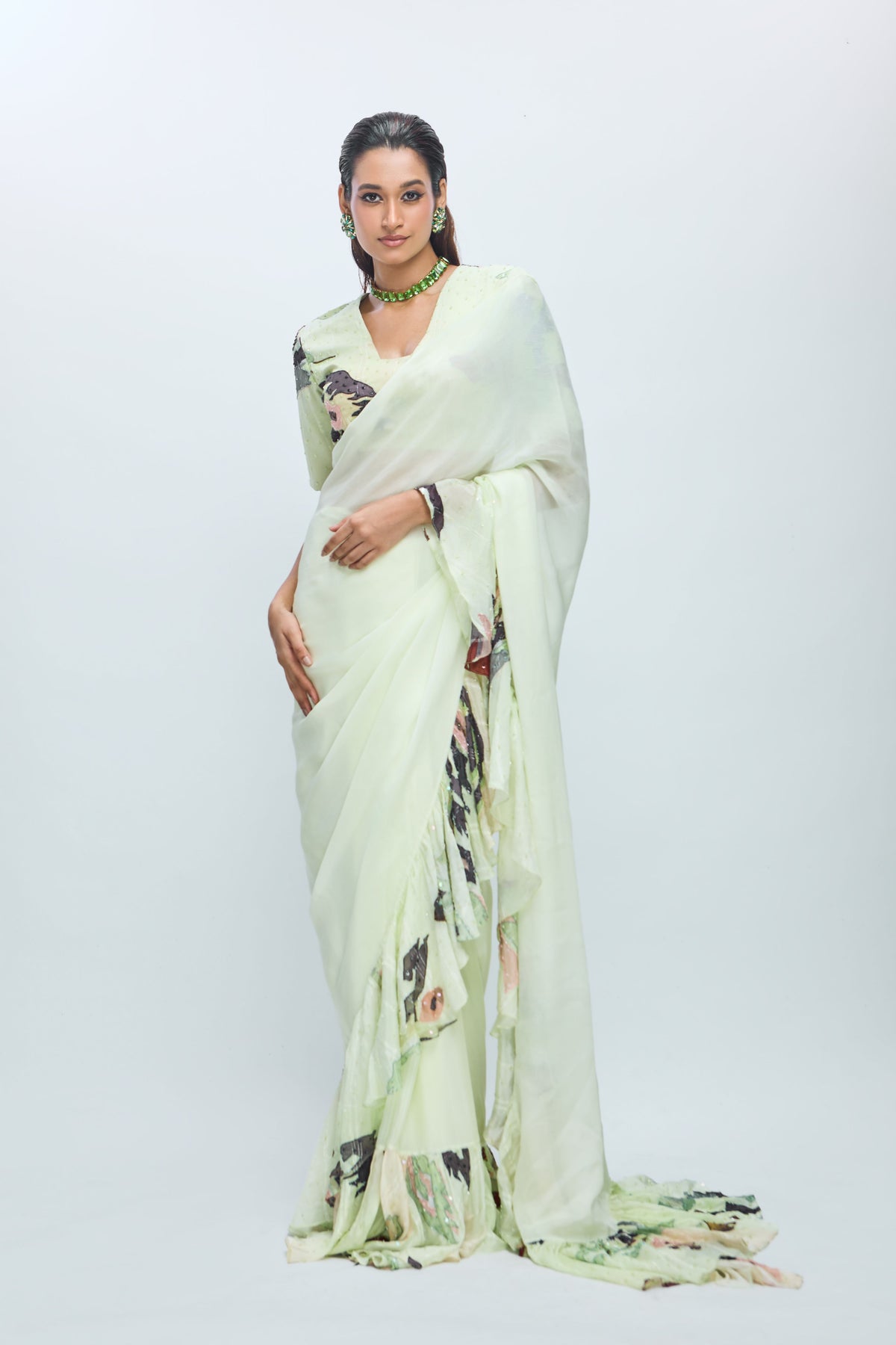 Cool Matcha Saree With Blouse