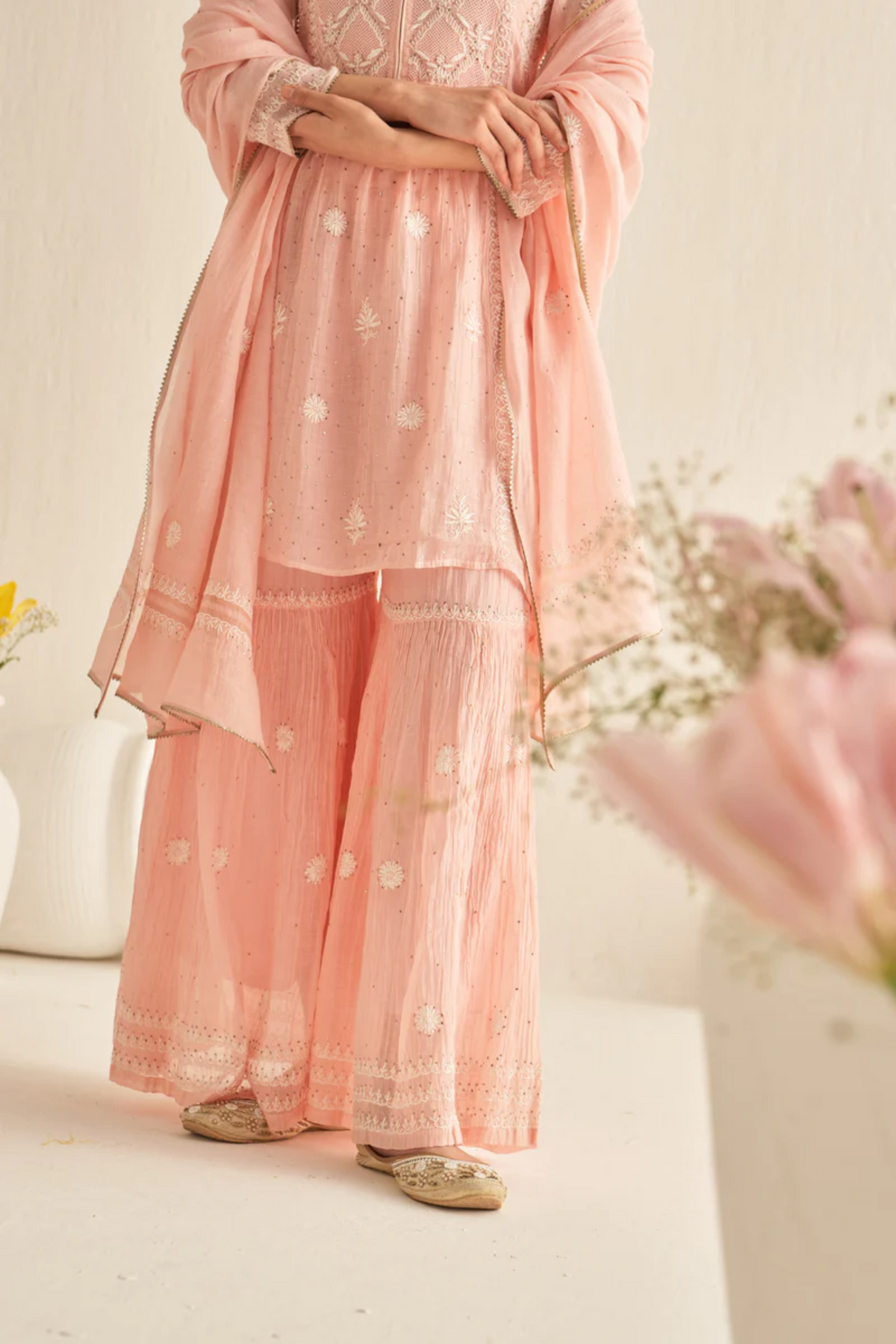 Pink Mulchanderi Sharara Set