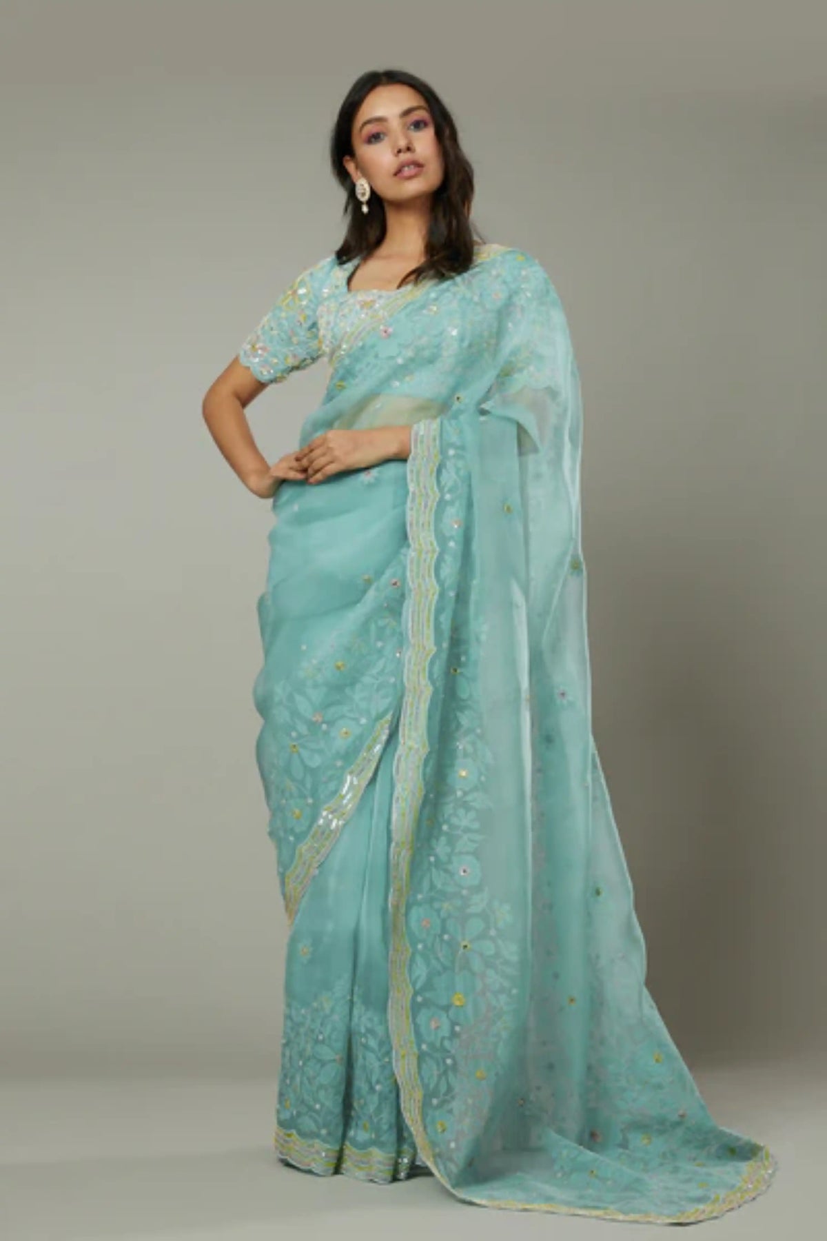 Peppermint Silk Organza Saree