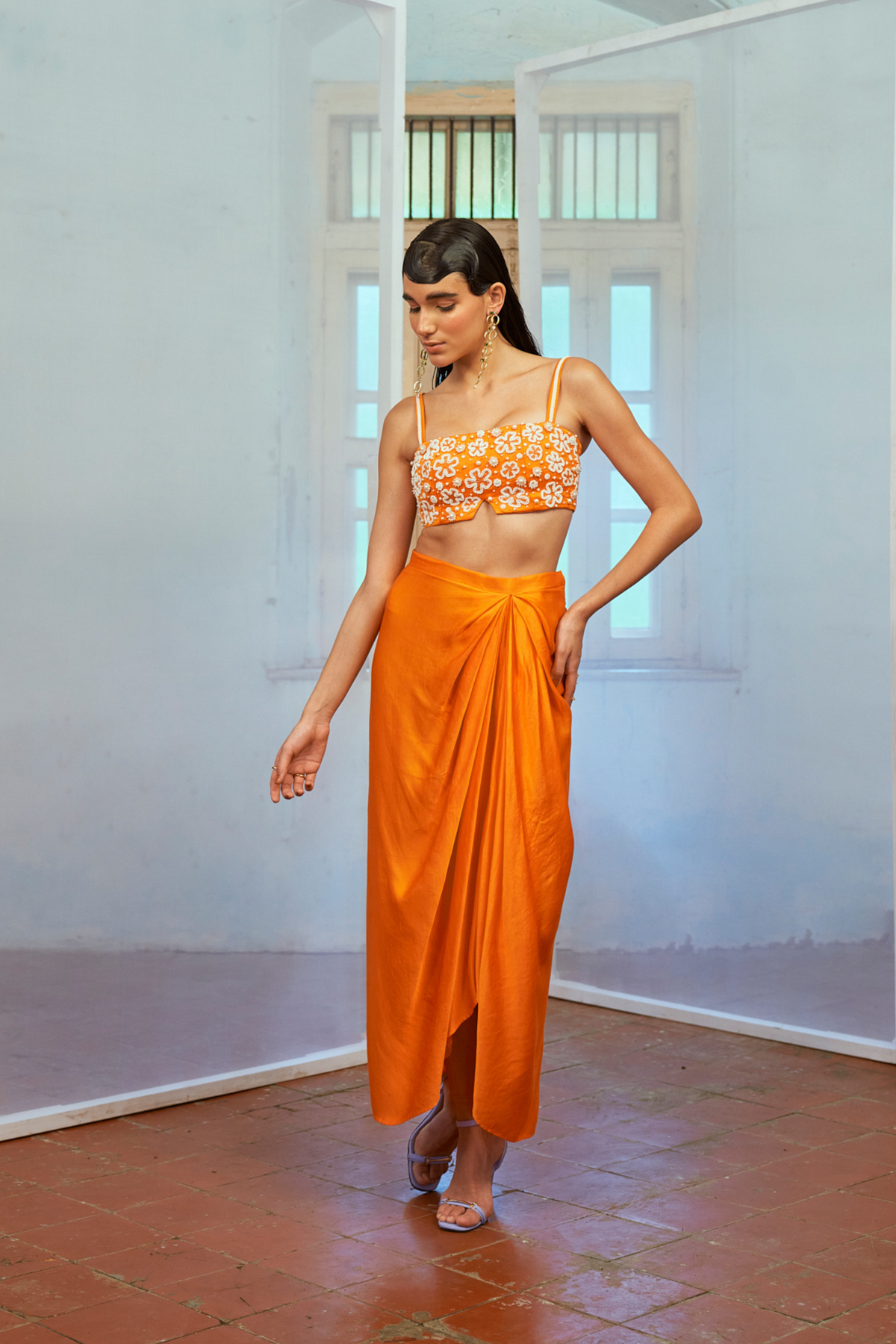 Orange Drape Skirt Set