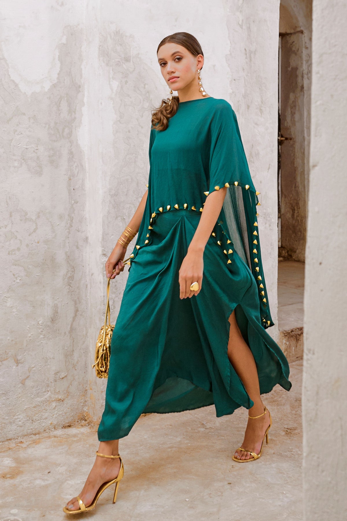 Bottle Green Cape and Drape Skirt